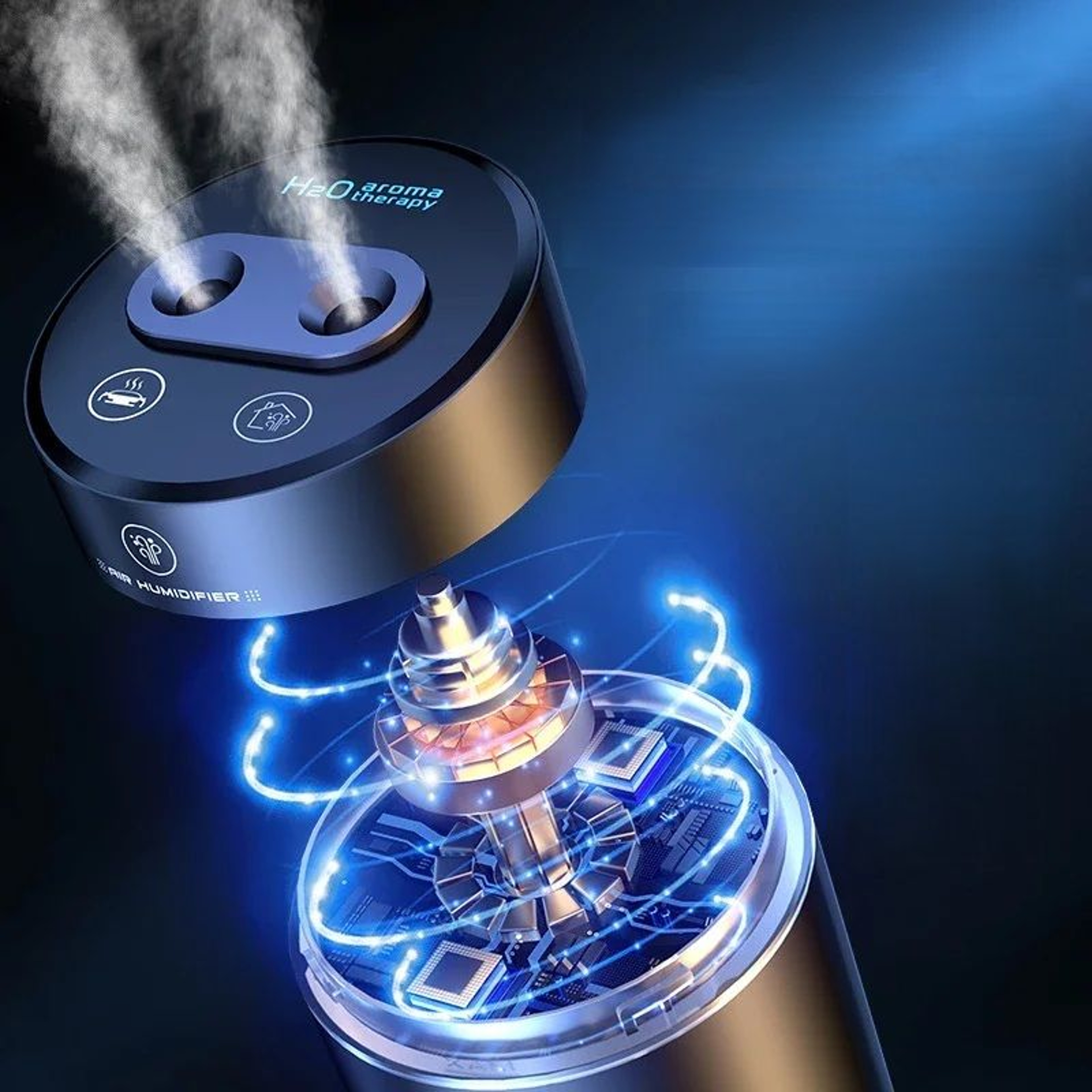 Dual Spray Car Air Humidifier  Purifier  Aluminum Alloy Essential Oil Diffuser 380ml 1