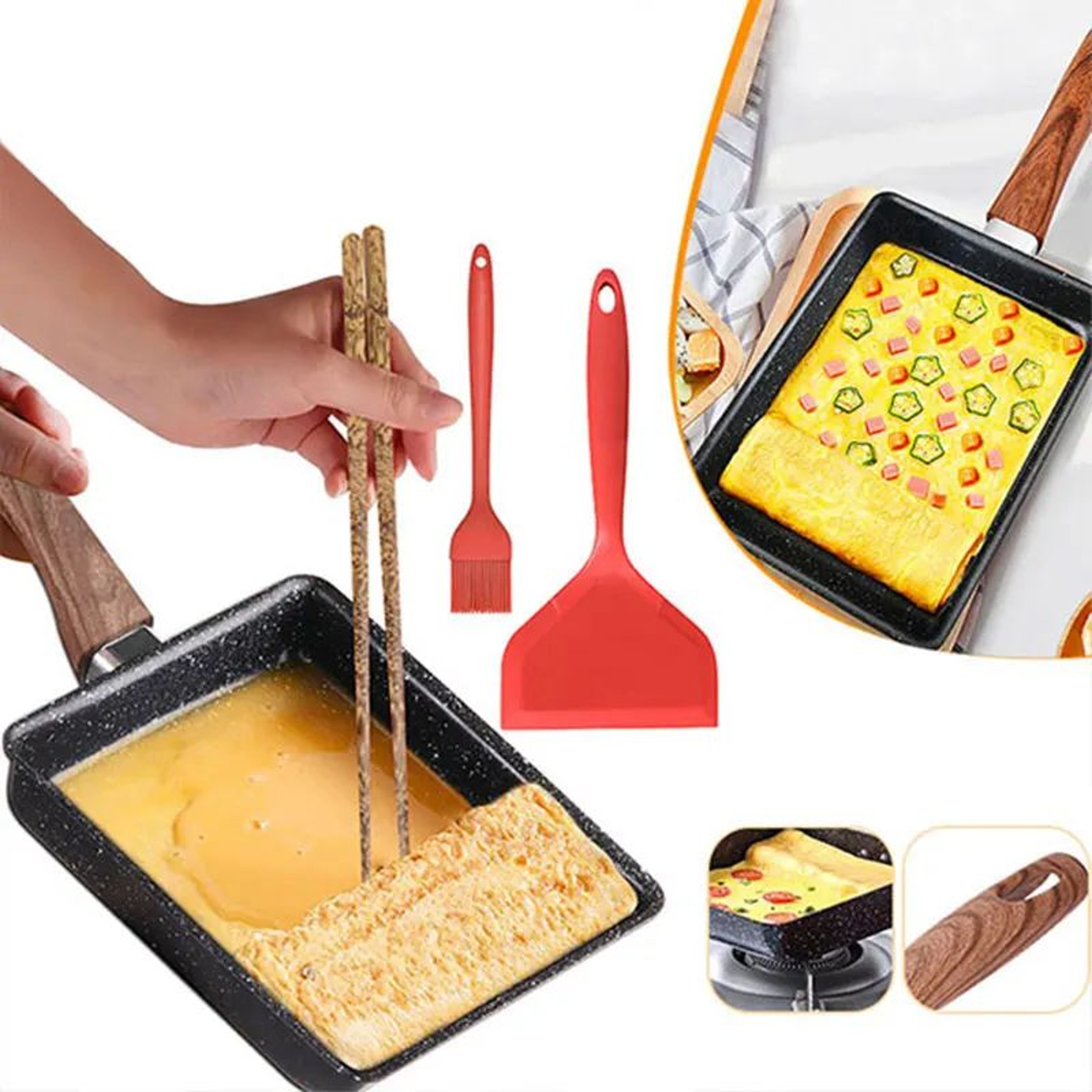 Japanese Tamagoyaki Omelette Pan  Nonstick Rectangle Egg Frying Skillet With Cooking Tools 0