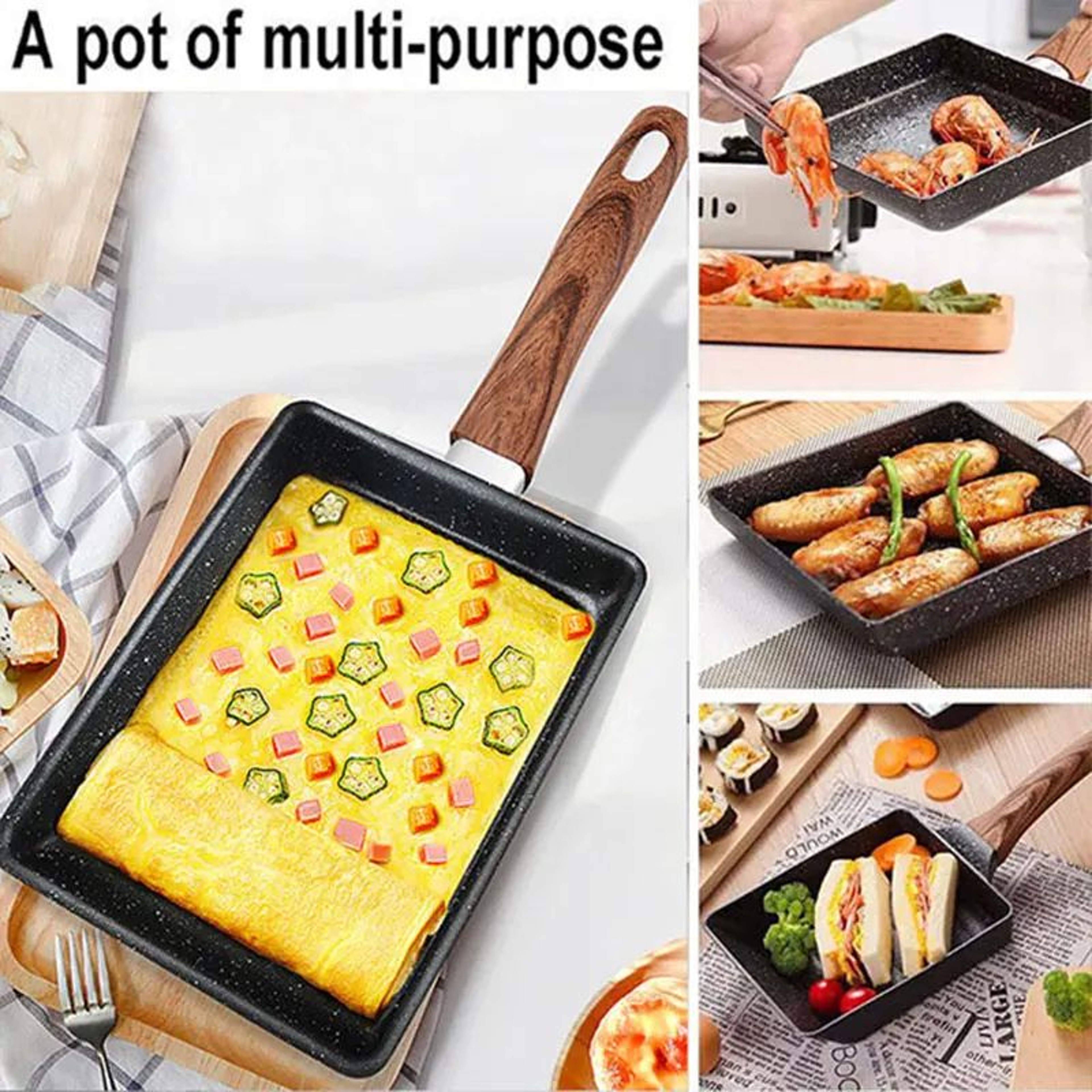Japanese Tamagoyaki Omelette Pan  Nonstick Rectangle Egg Frying Skillet With Cooking Tools 2