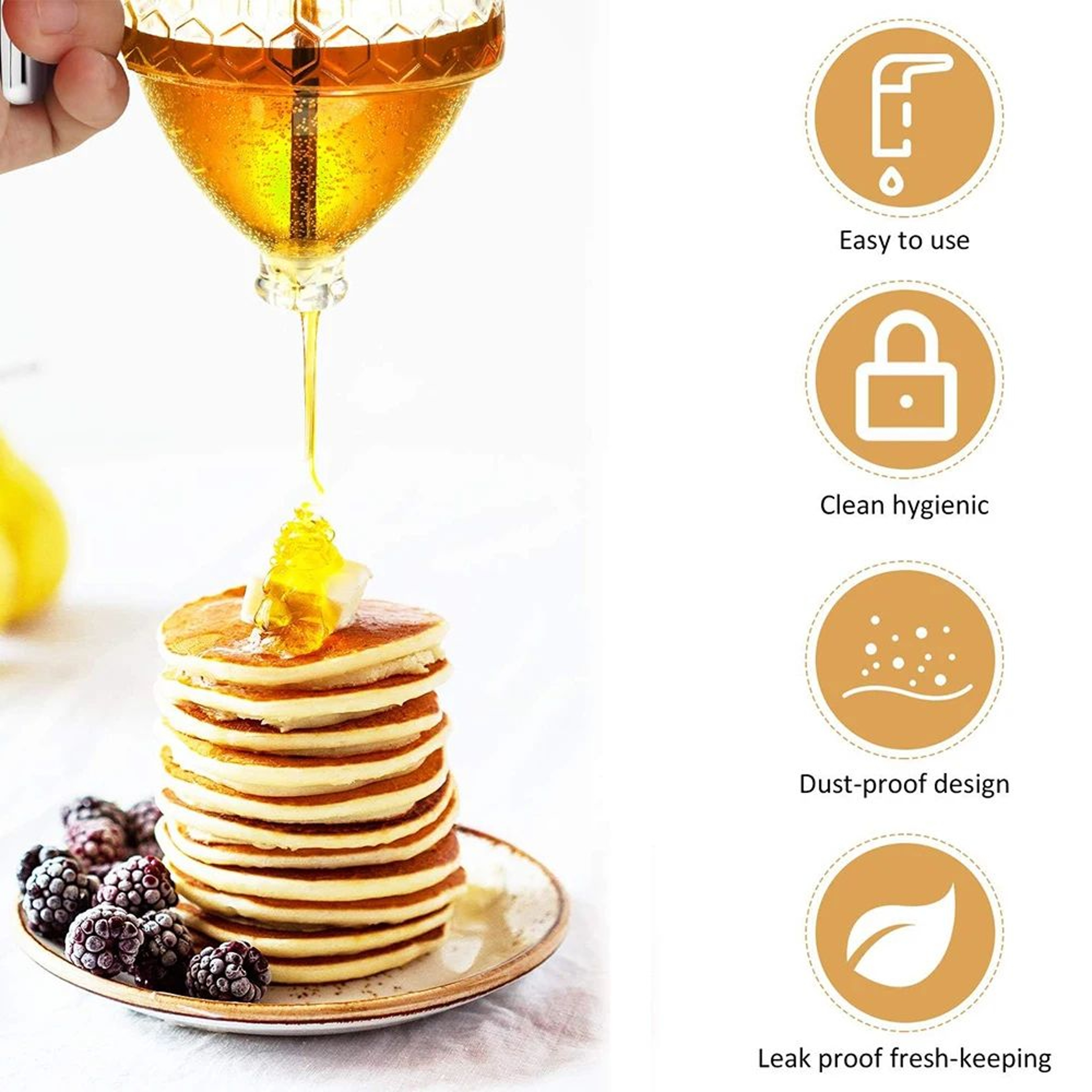 NoDrip Honey Dispenser With Stand  Clear Acrylic Honey Pourer Jar For Syrup  Juice 1