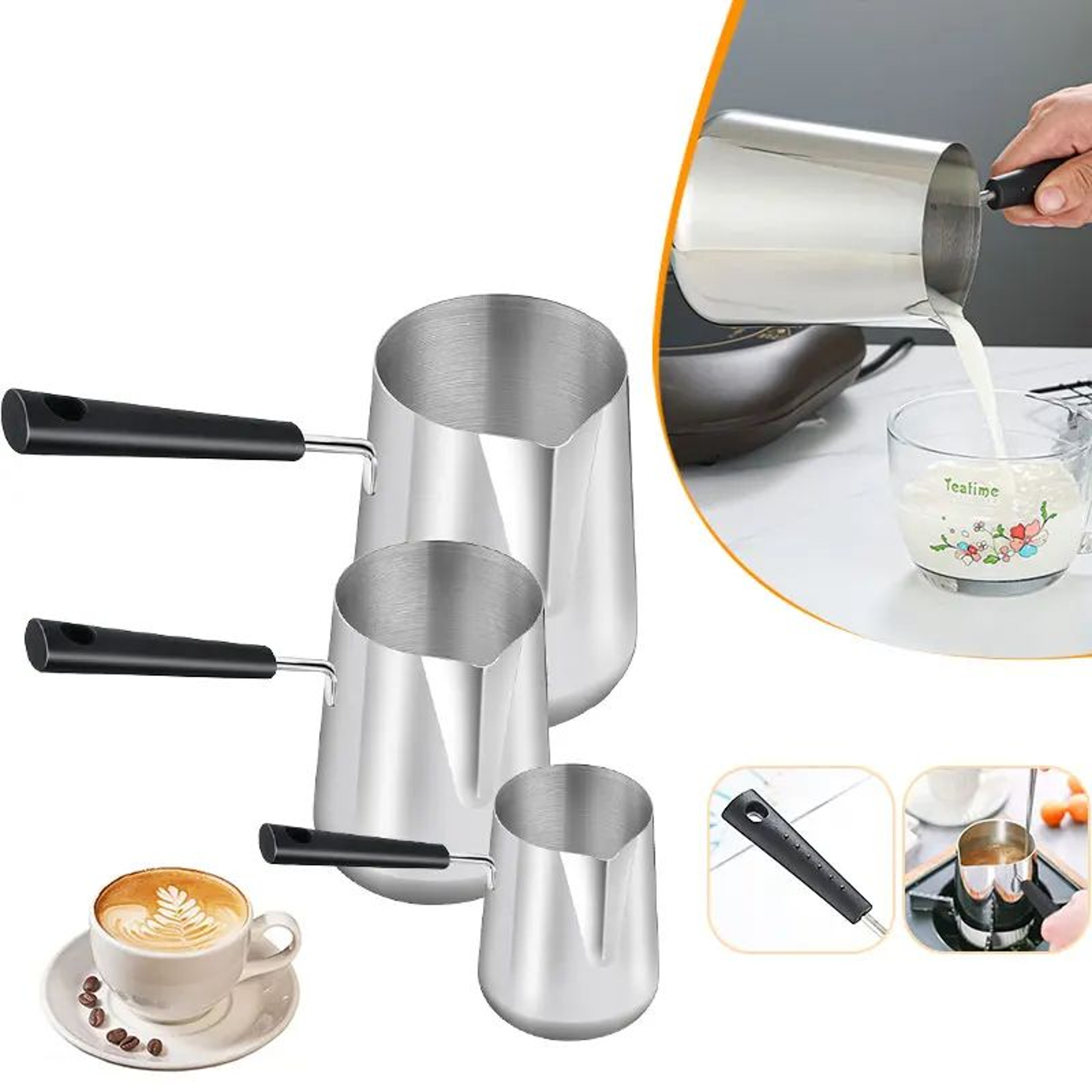Stainless Steel Turkish Coffee Pot With Long Handle  Precision Milk Warmer  Chocolate Melting Pan 0