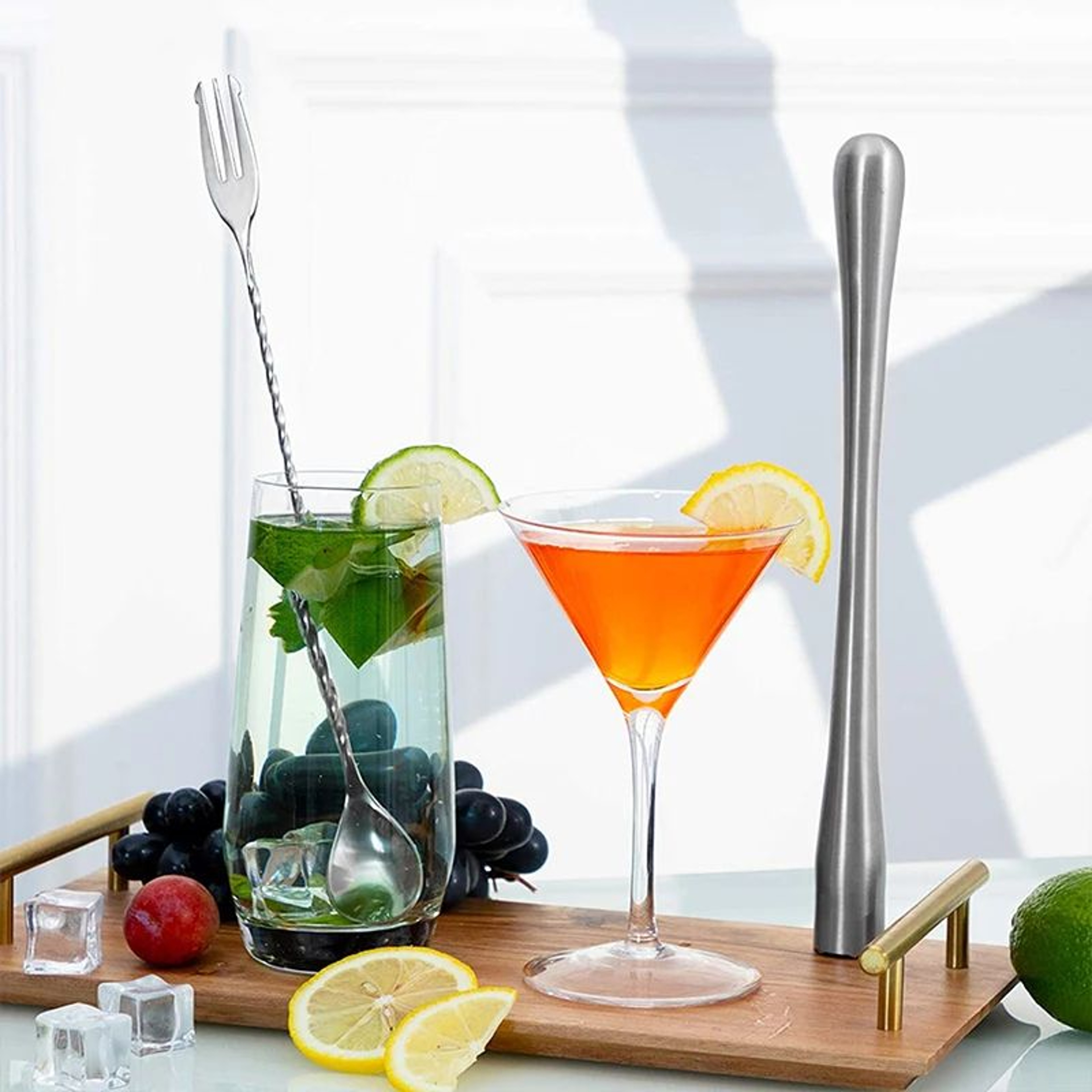 Stainless Steel Cocktail Muddler  Mixing Spoon Set  Professional Bar Stirrer Tools 2Piece 2