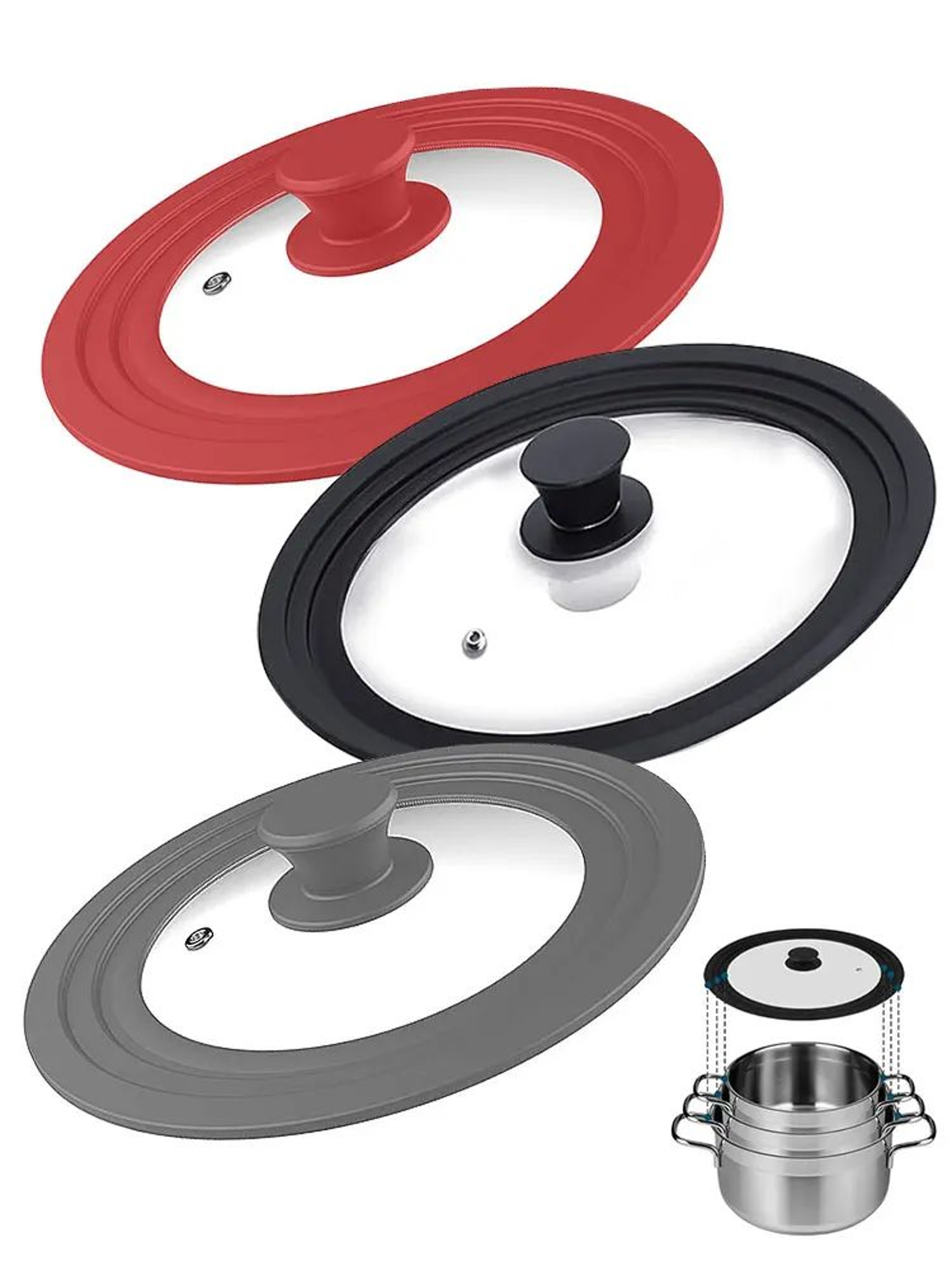 Universal Glass Pot Lid With Silicone Rim  Fits 24cm 26cm  28cm Pots And Pans 0