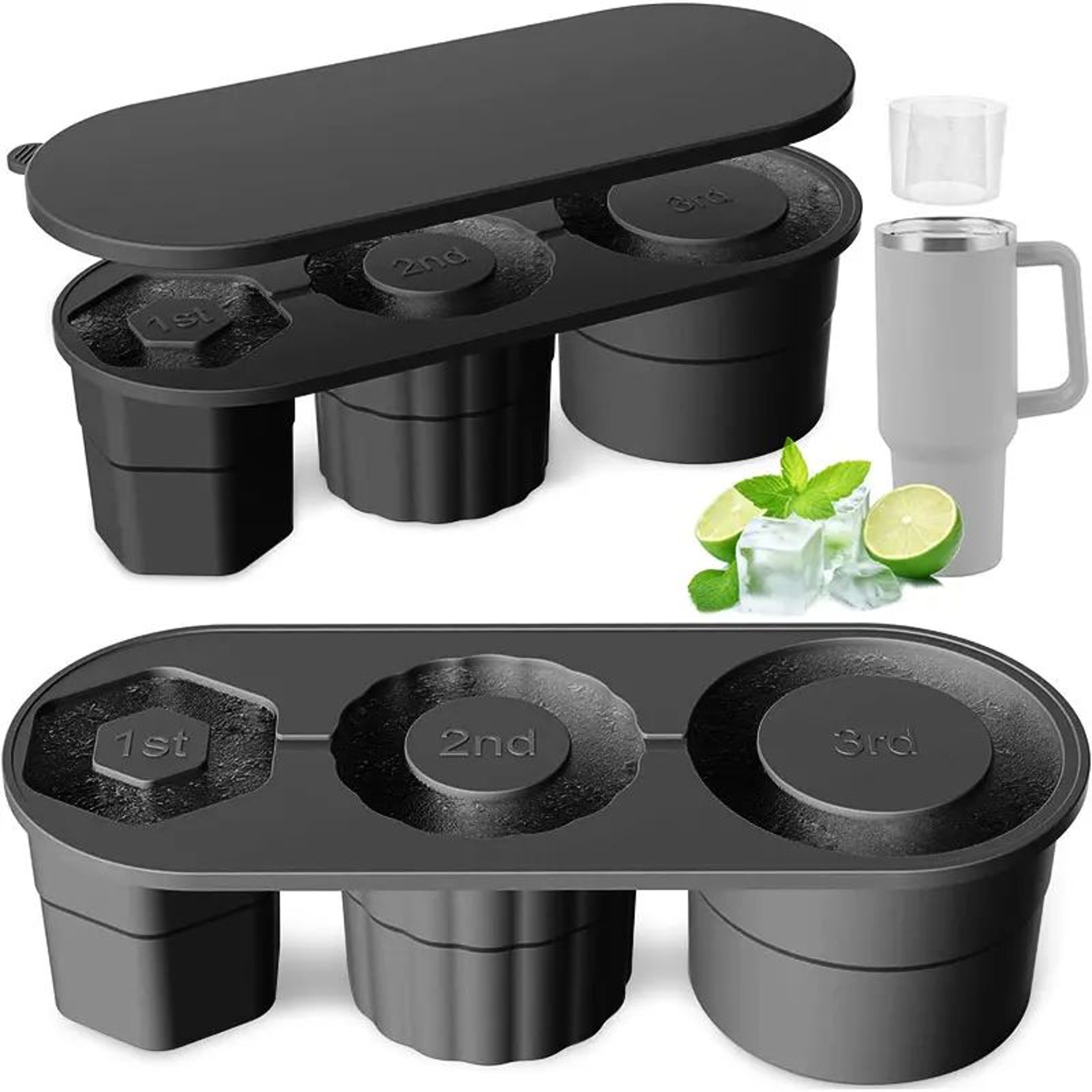 Stanley Tumbler Ice Cube Tray With Lid  Silicone Ice Mold For 20oz 30oz  40oz Cups 0