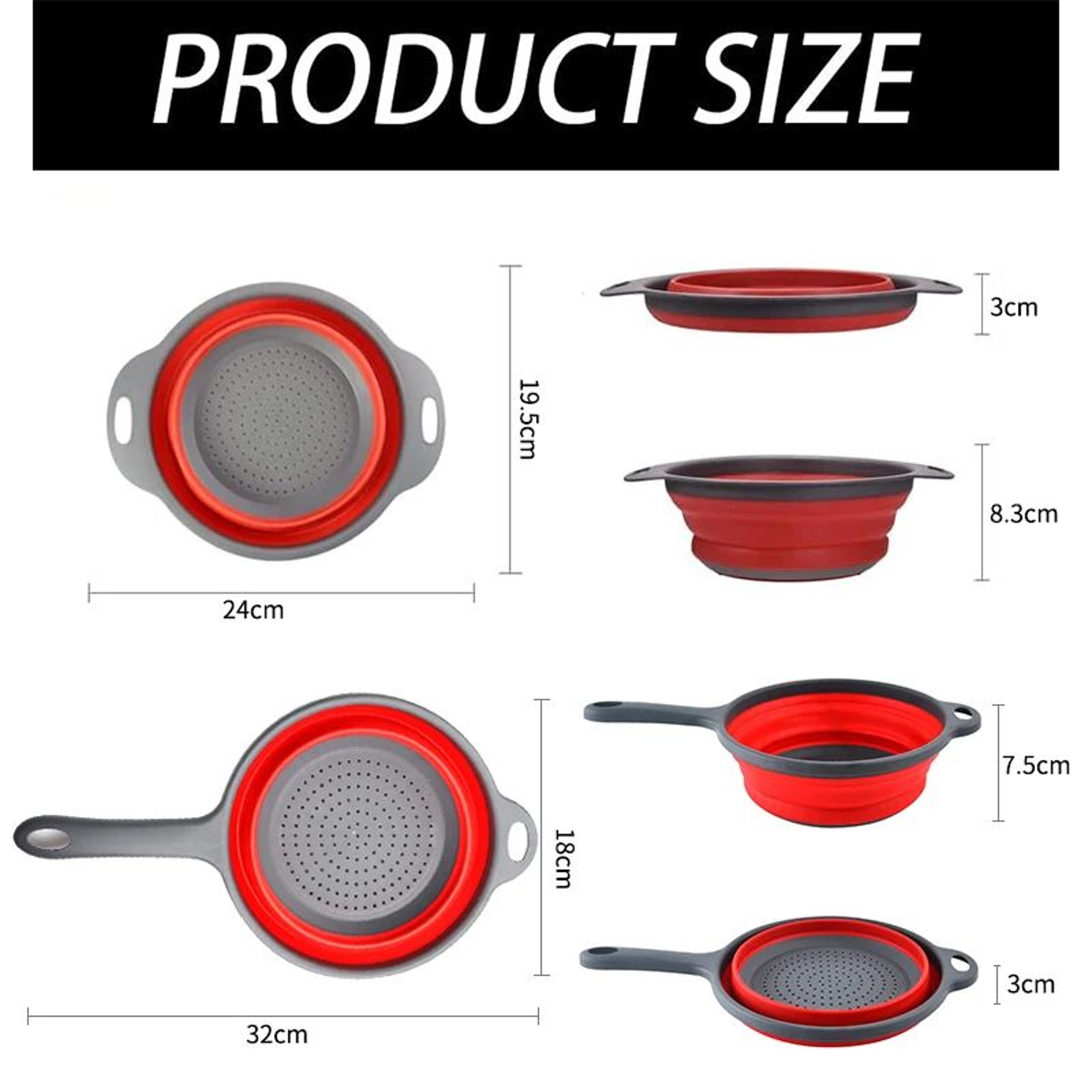 Foldable Silicone Colander Set  Collapsible Fruit  Vegetable Strainers With Handles 2Pack 1