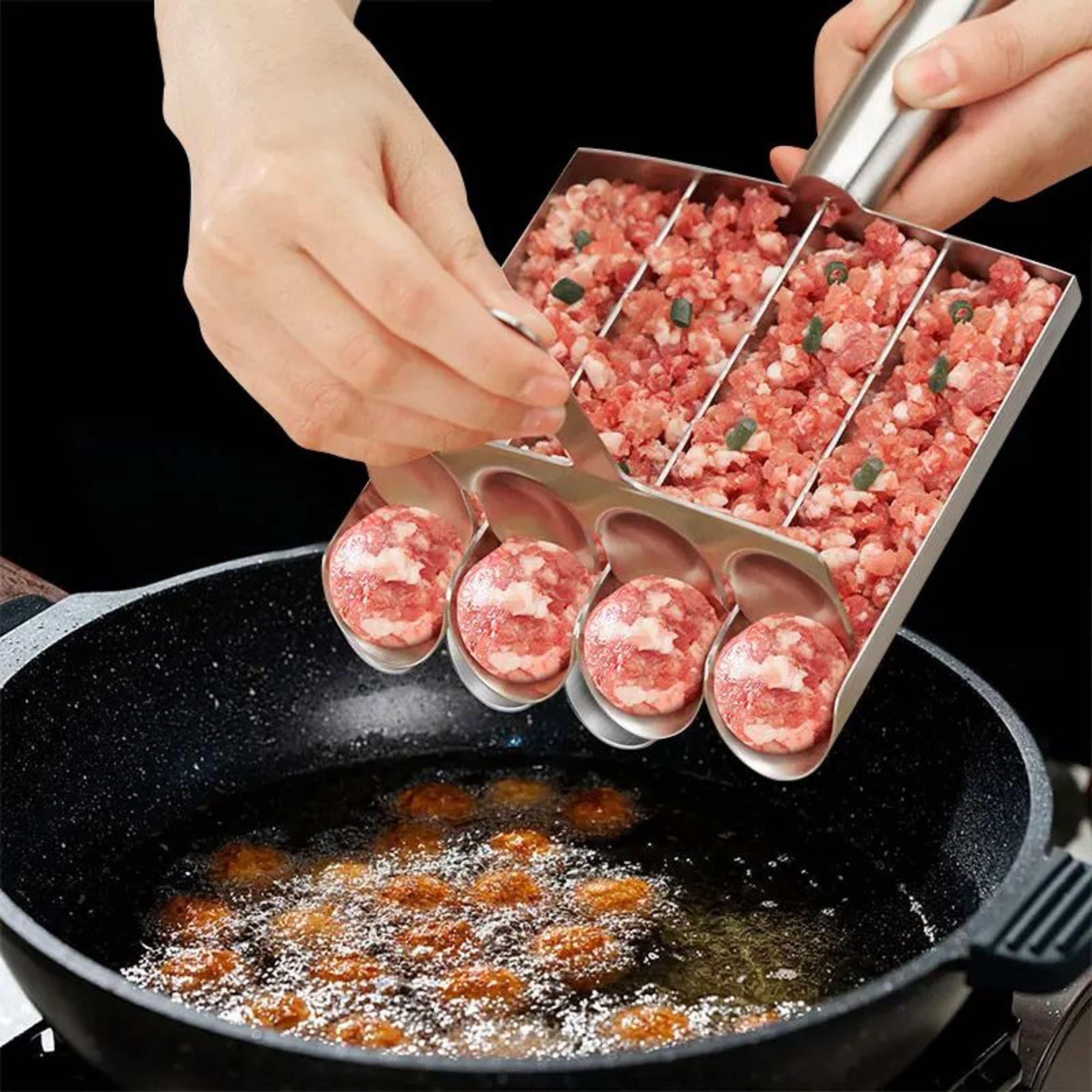 Stainless Steel Meatball Maker Scoop  24Cavity Manual Meatball Forming Tool With Cutting Spade 1