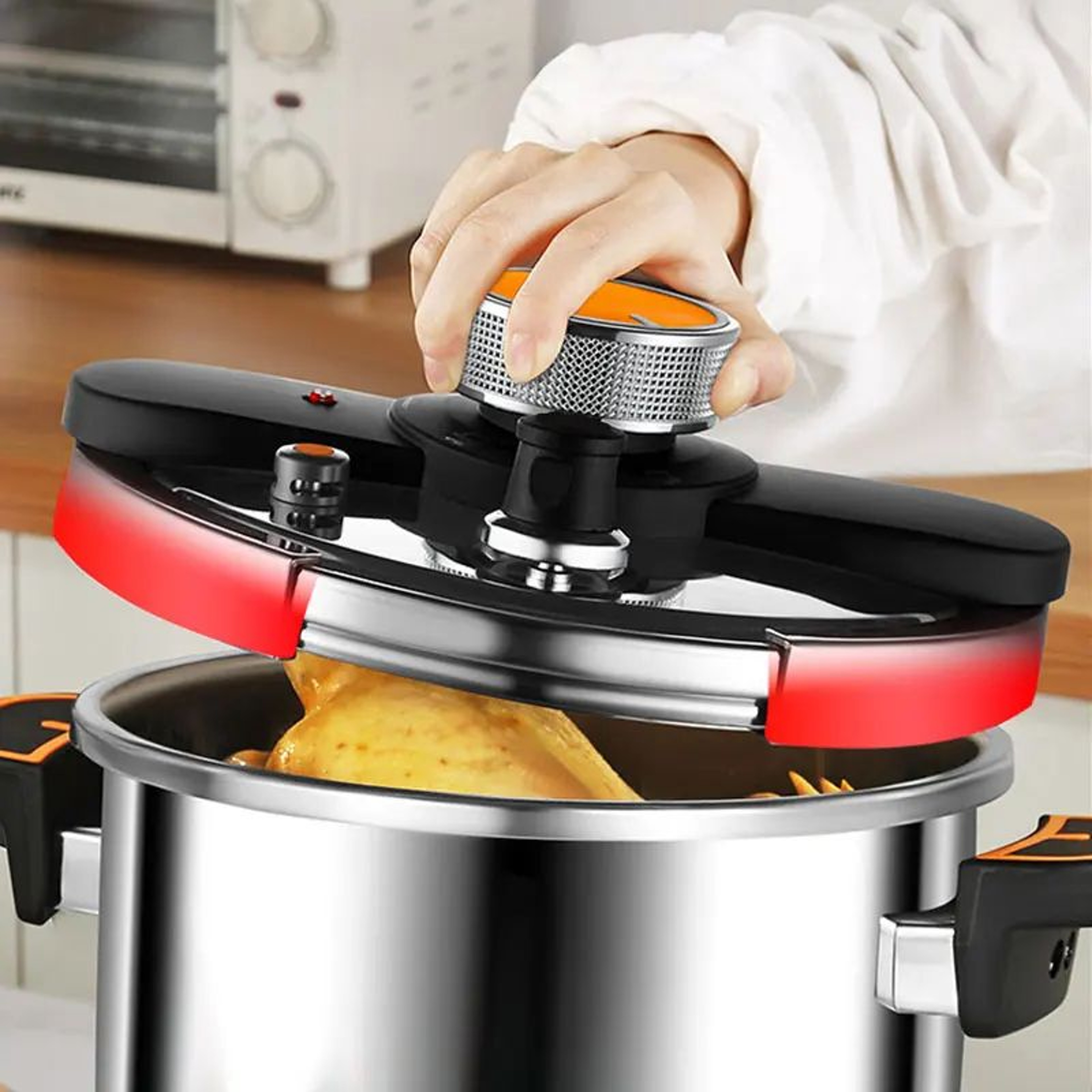 SecureLock Stainless Steel Pressure Cooker  OneHand Lock MultiCooker For Gas  Induction 4L6L8L 4