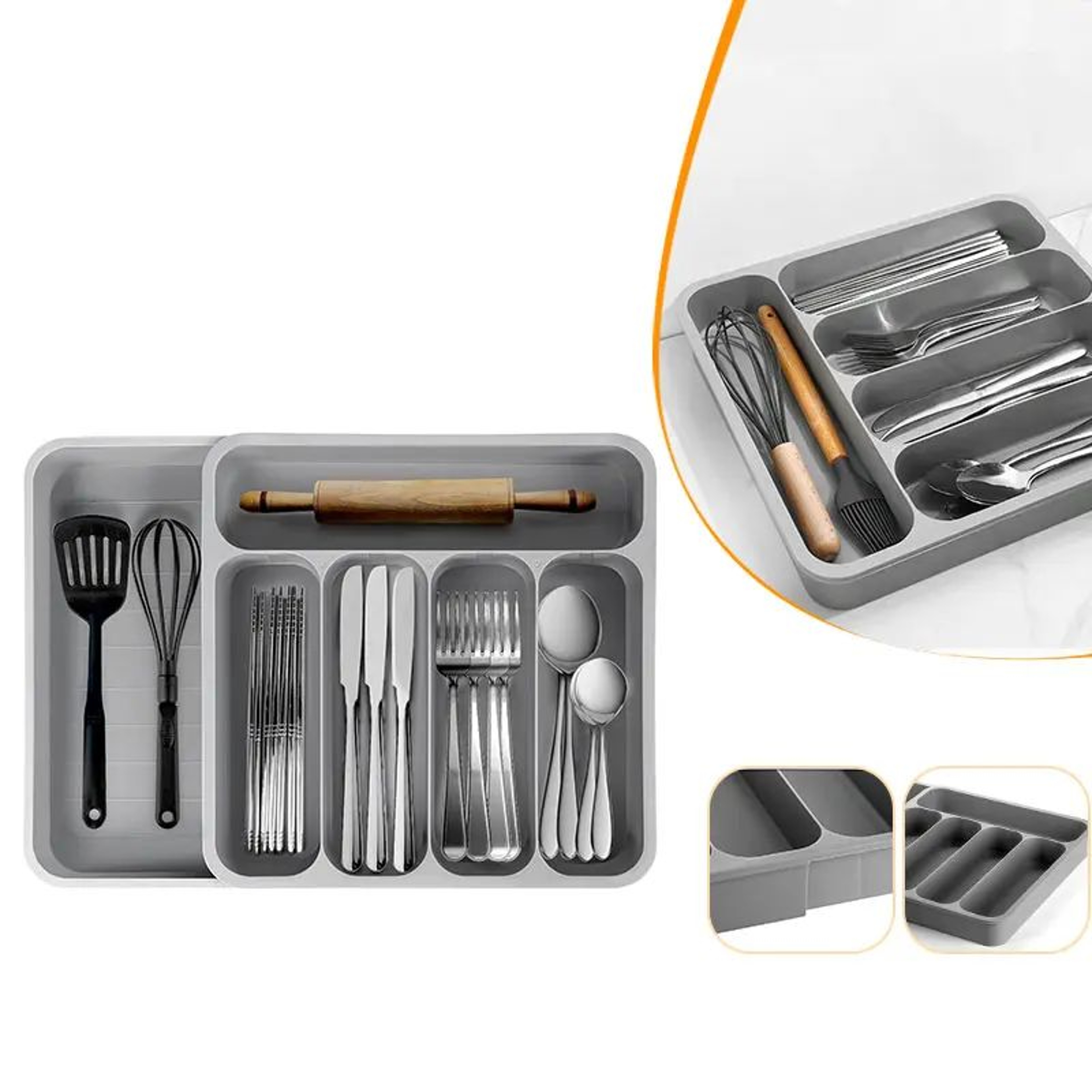 Expandable Cutlery Drawer Organizer  Adjustable Kitchen Utensil Tray With 6 Compartments 0