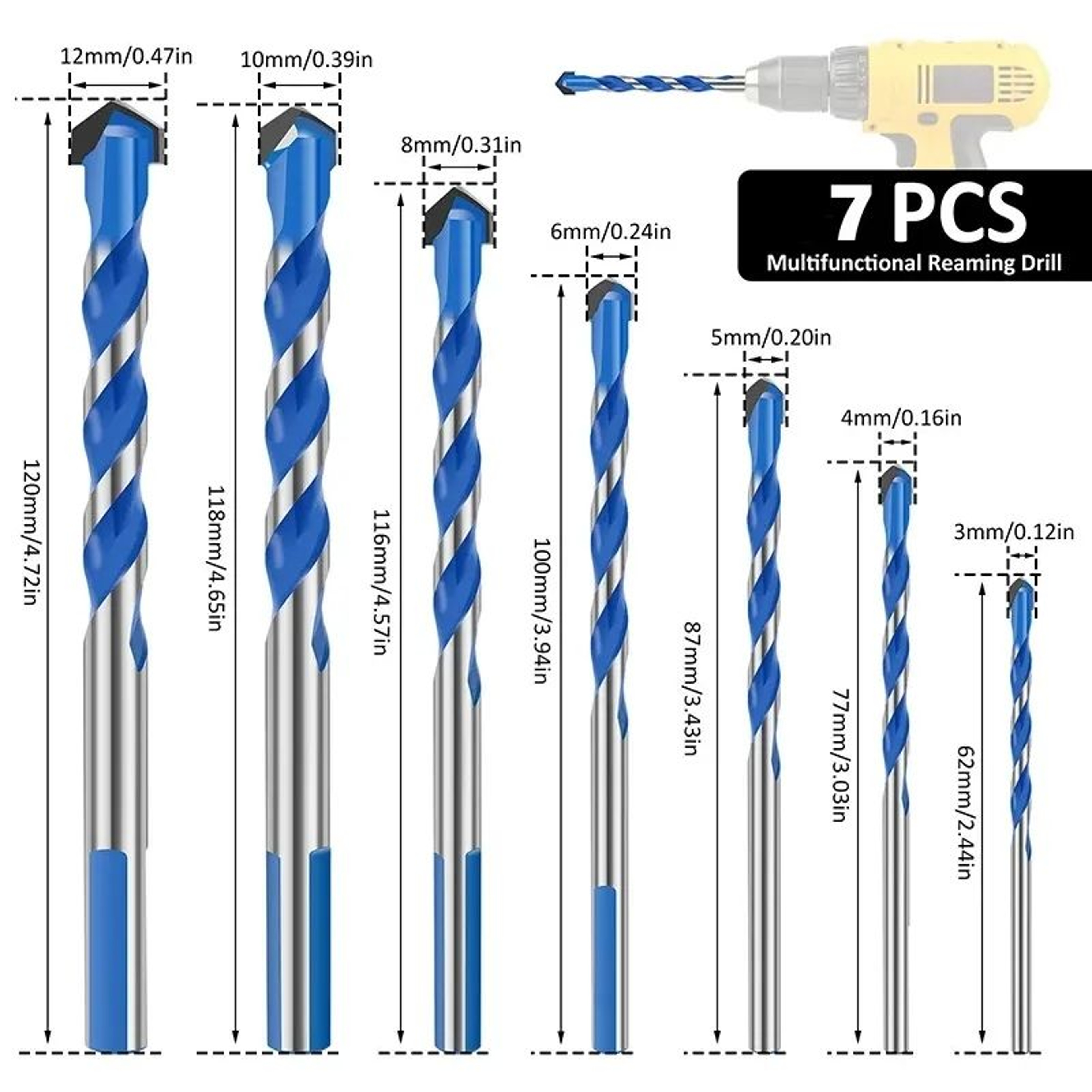 Diamond Triangle Drill Bit Set 312mm  MultiMaterial Drill Bits For Tile Glass  Concrete 0