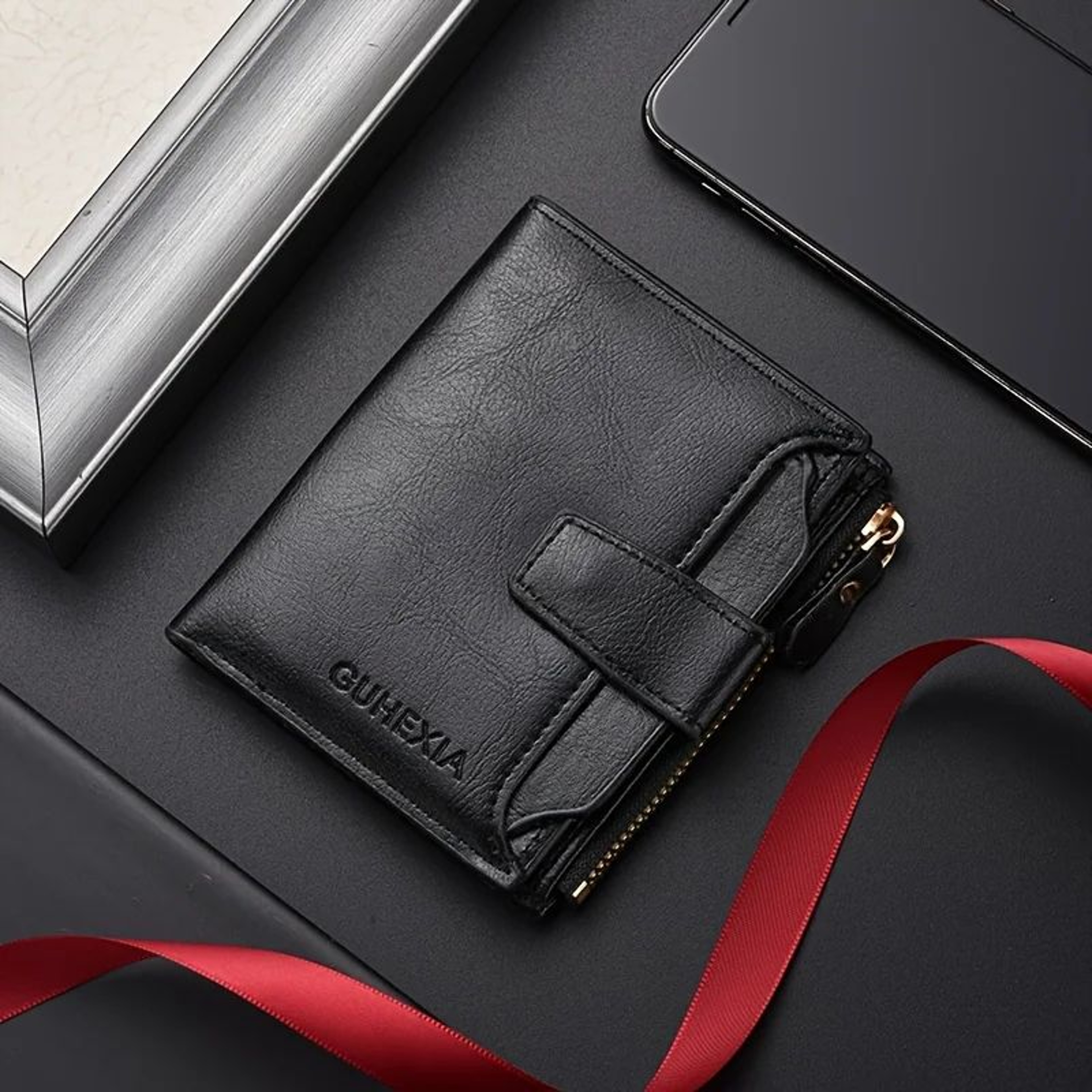 Men Vintage Leather Wallet  Large Capacity Billfold With Zipper Coin Pocket  ID Window 5