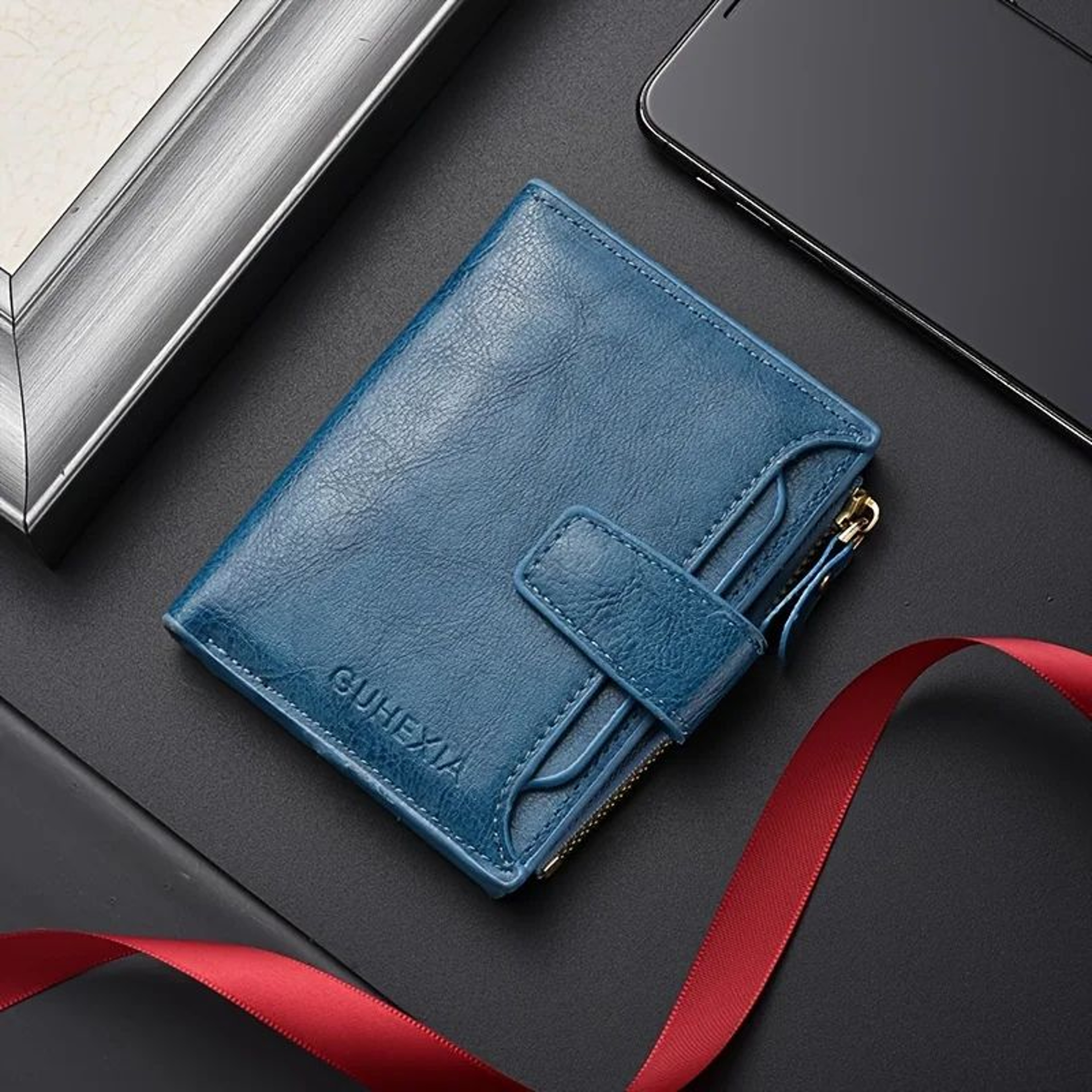 Men Vintage Leather Wallet  Large Capacity Billfold With Zipper Coin Pocket  ID Window 6