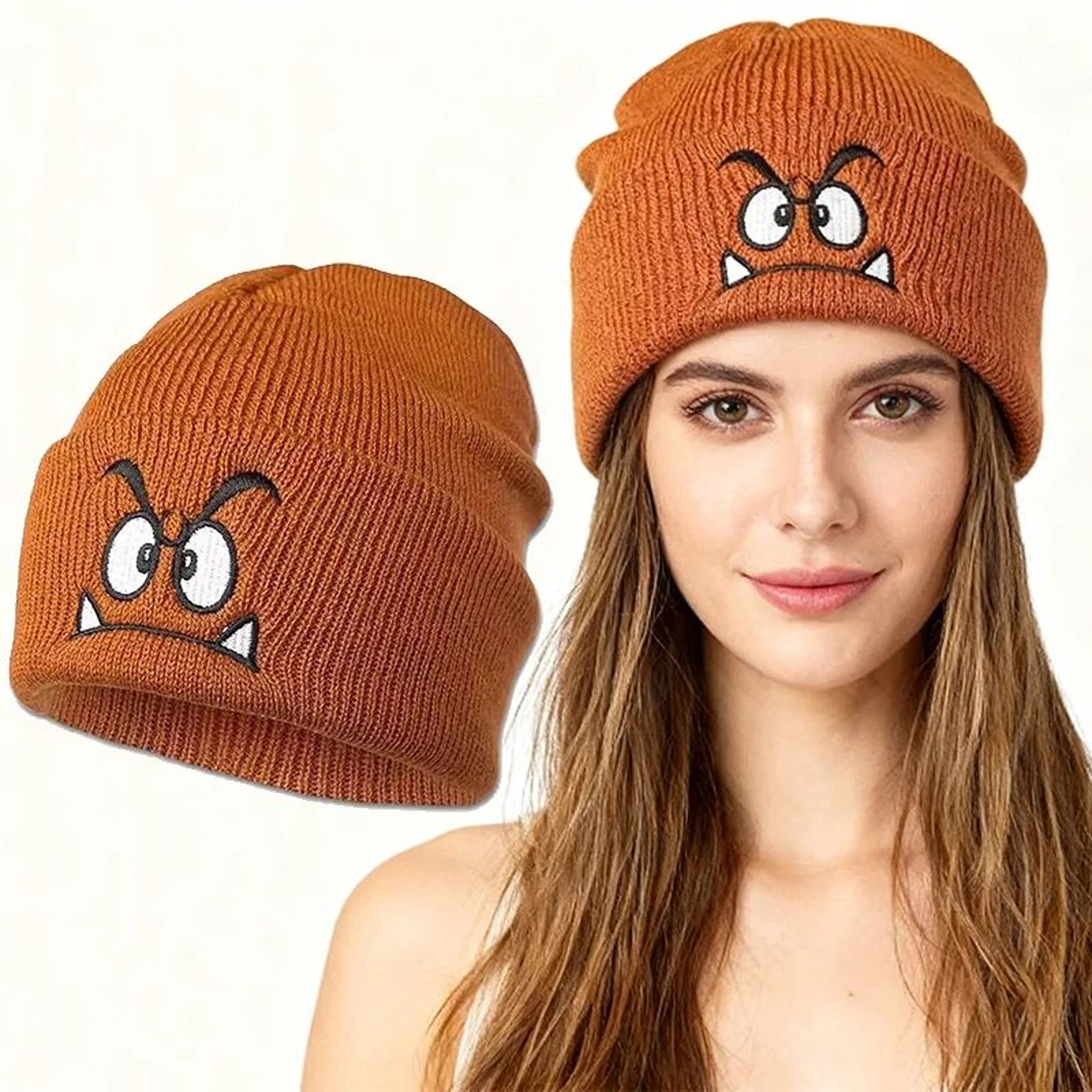 Women Warm Pullover Beanie Hat  Cozy Winter Beanie Hat With Fun Emoji Design 1