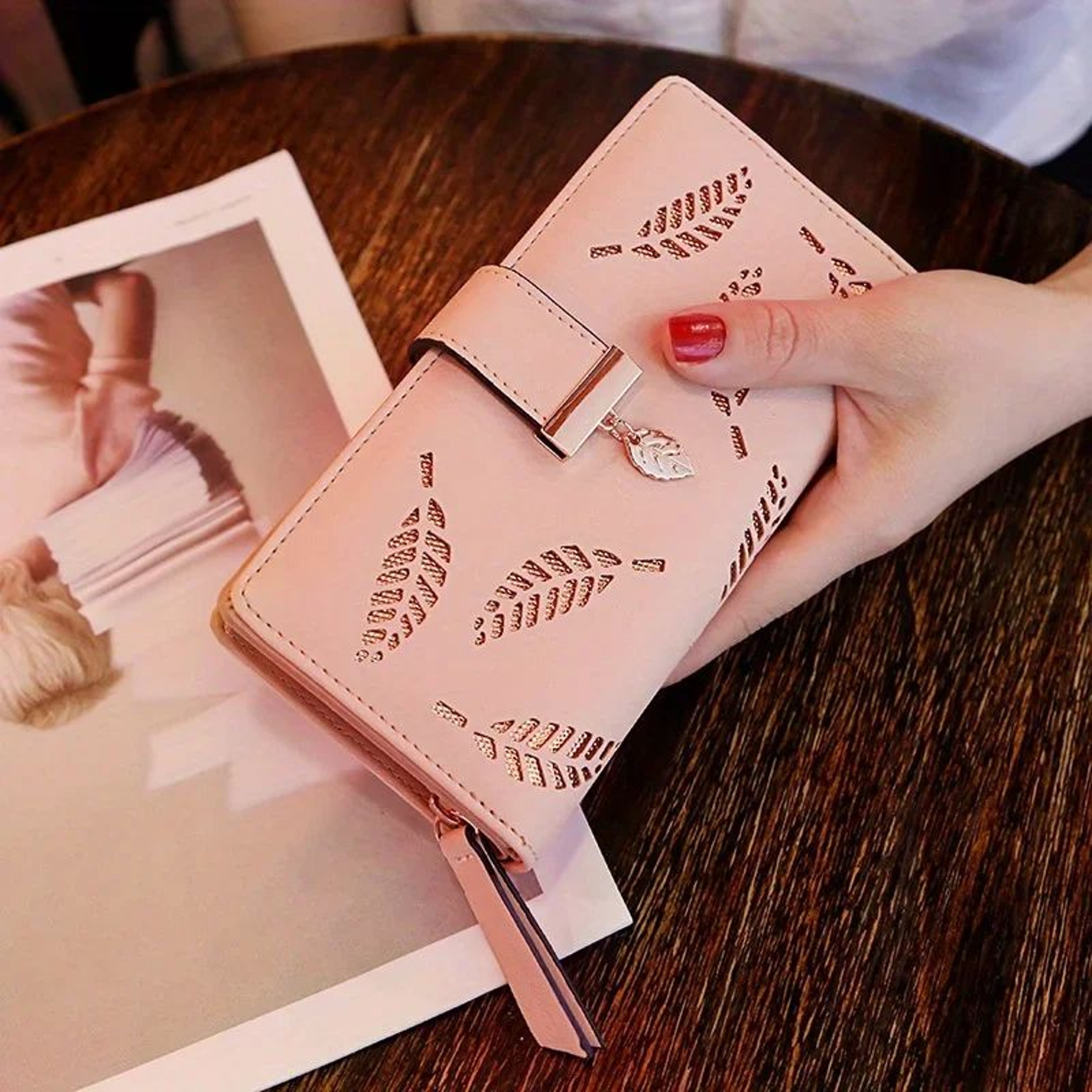 Women Hollow Leaf PU Leather Wallet  Elegant Women Wallet With Card Holder  Coin Pouch 10