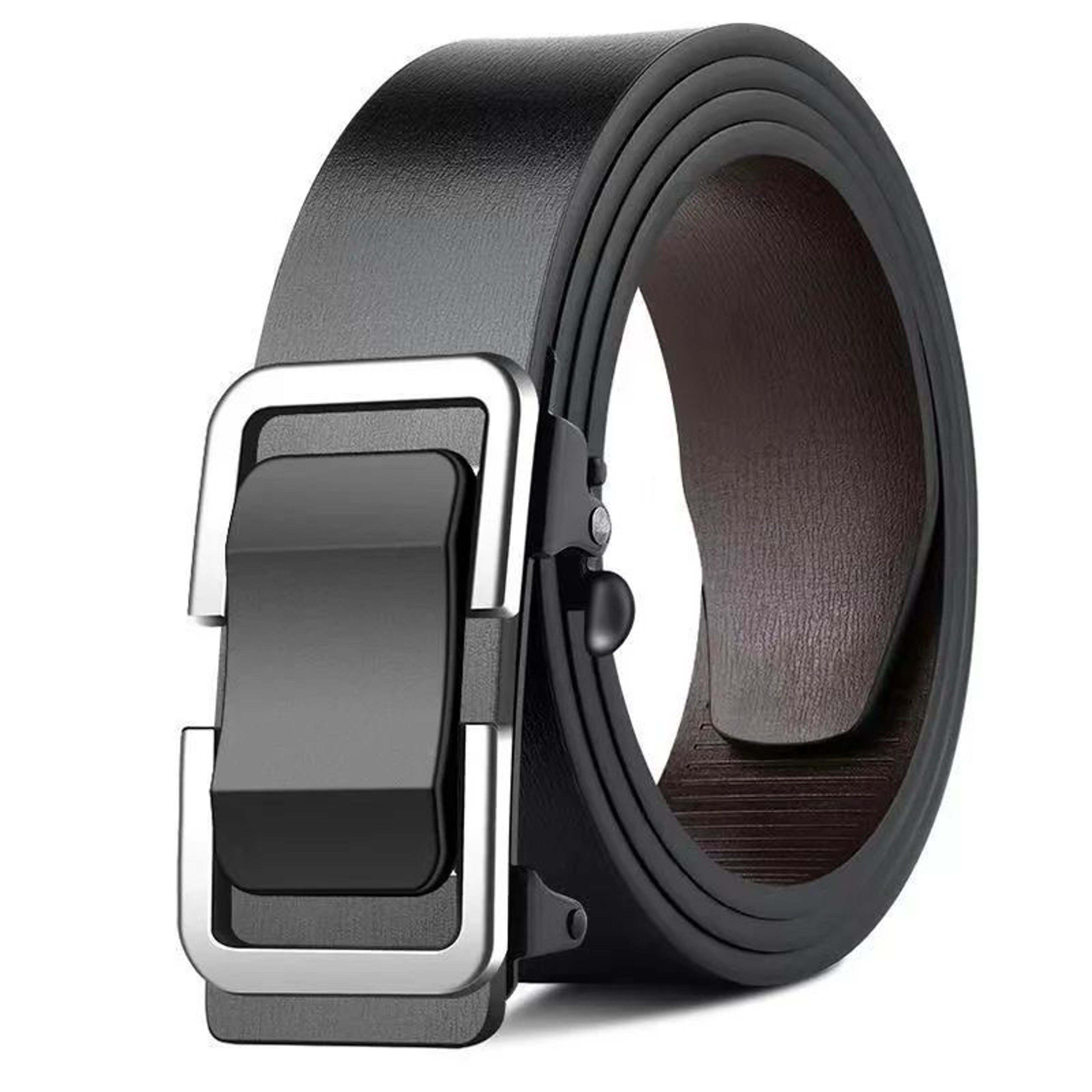 Men Automatic Buckle Leather Belt  Luxury Genuine Leather Belt With Ratchet Closure For Business  C 8