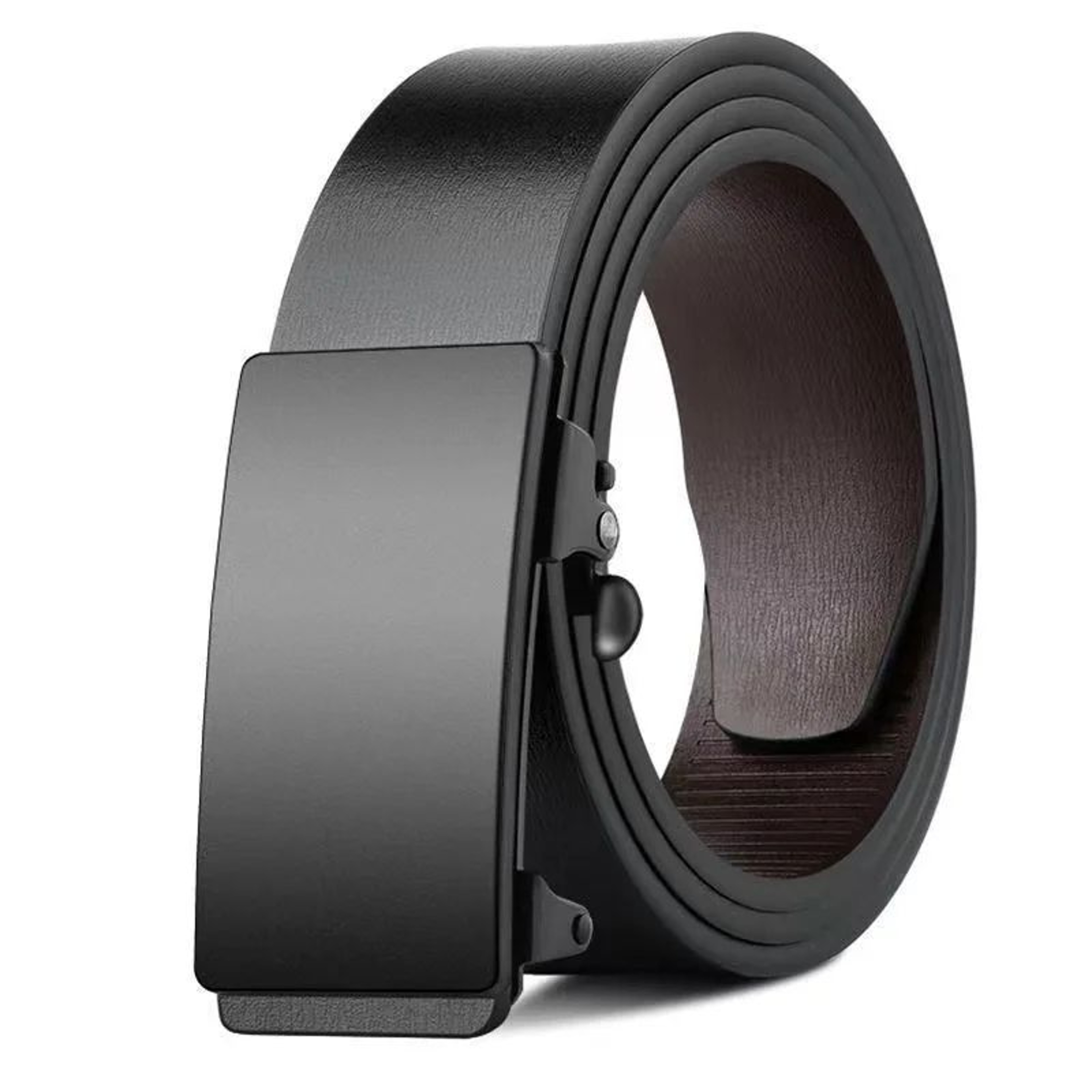 Men Automatic Buckle Leather Belt  Luxury Genuine Leather Belt With Ratchet Closure For Business  C 12