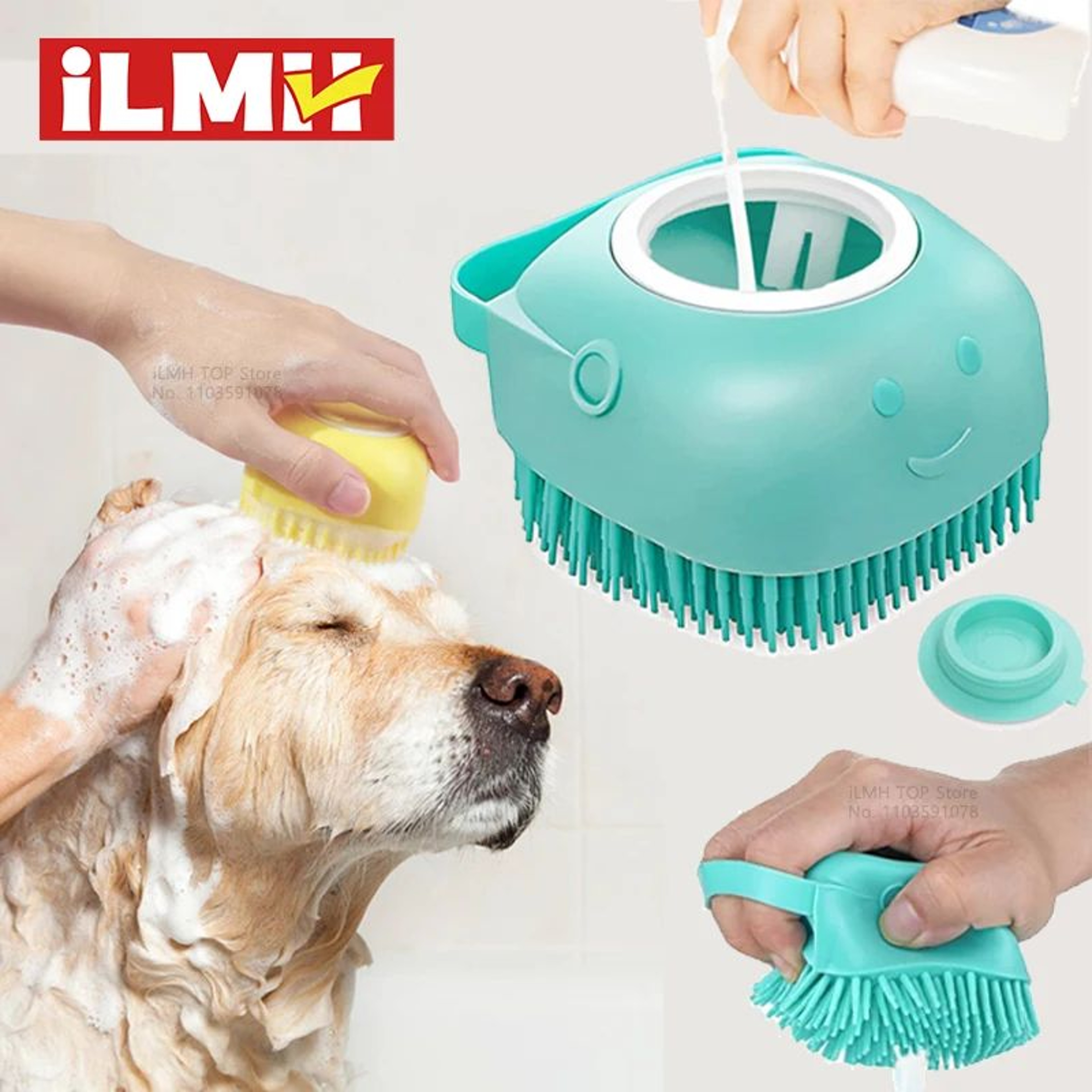 Silicone Dog Bathing Brush With Shampoo Dispenser  Soft Pet Massage Grooming Tool 0