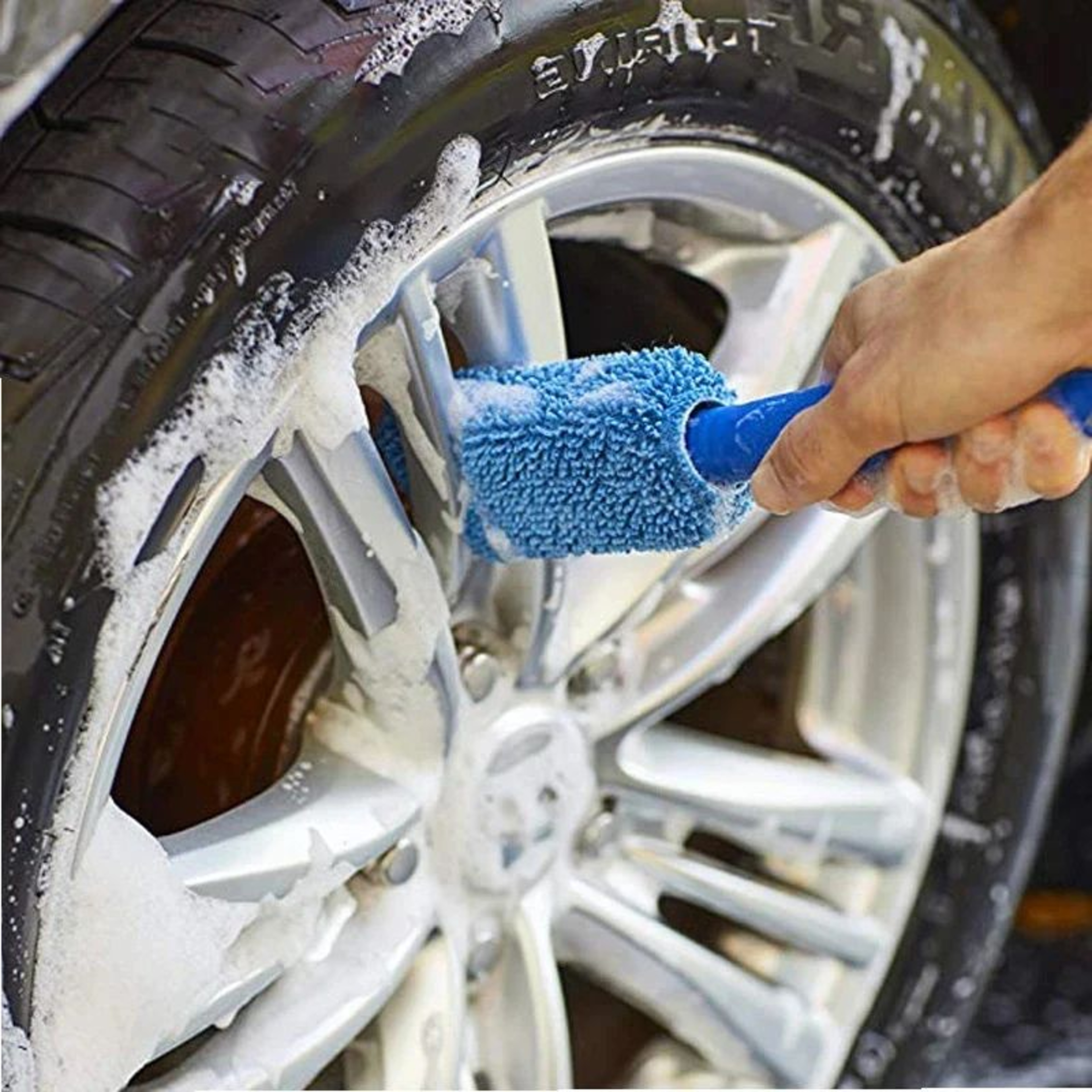 Microfiber Car Wheel Cleaning Brush  Soft Tire  Rim Wash Brush With Ergonomic Handle 0