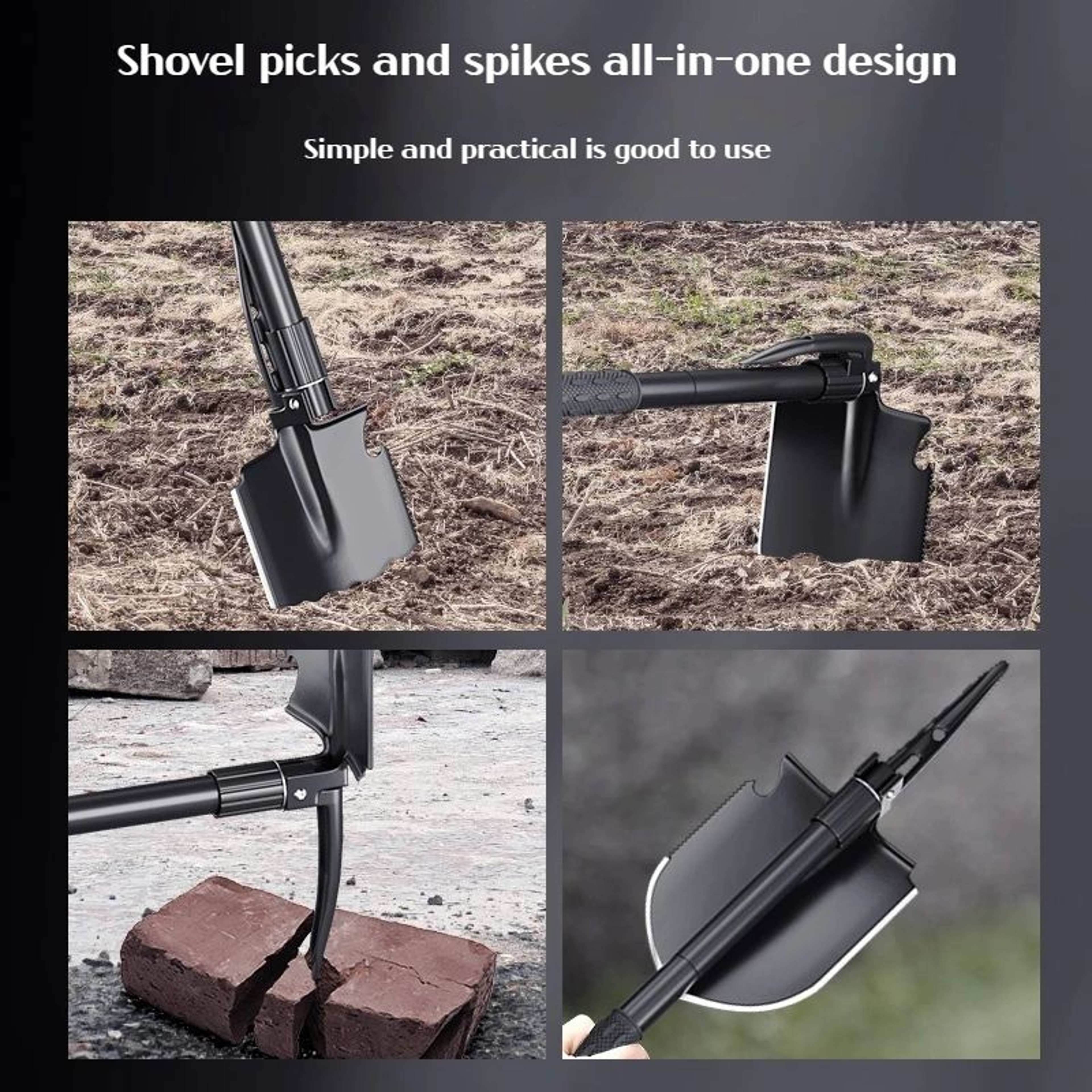 TrailForge Multifunctional Camping Shovel  3in1 Survival Tool With Shovel Pickaxe  Hoe 2