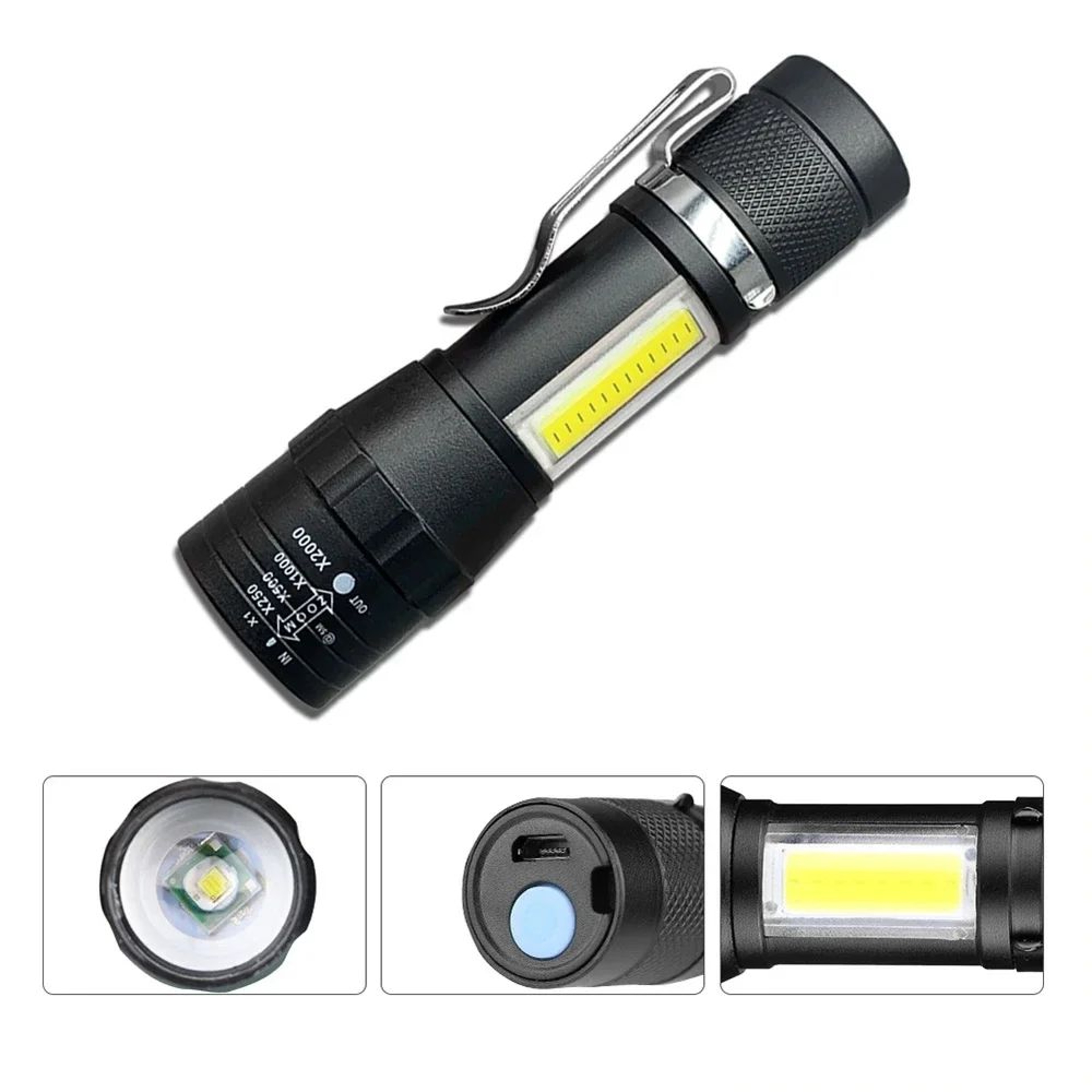 BrightCore Mini USB Rechargeable Flashlight With COB LED  Zoom Focus 1