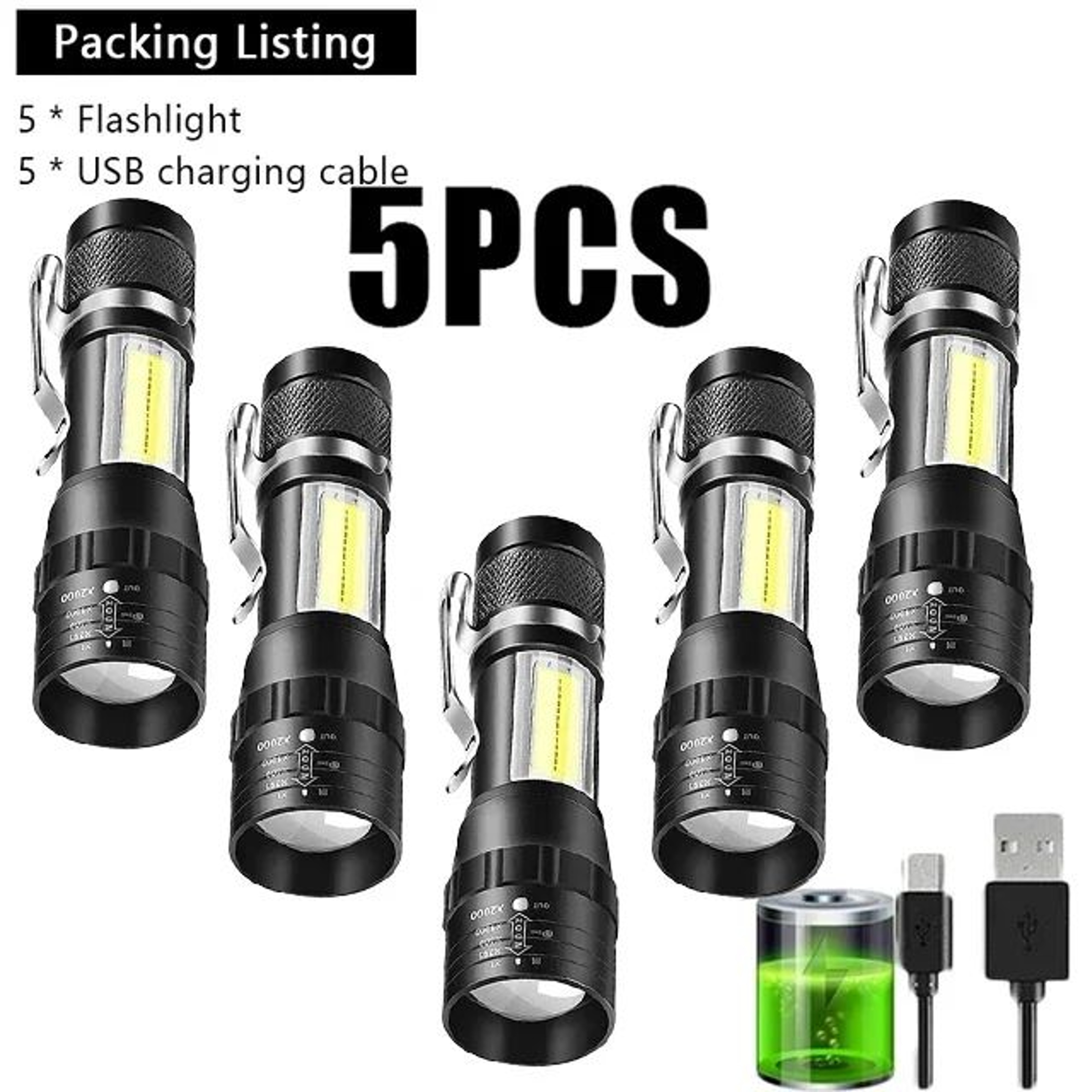 BrightCore Mini USB Rechargeable Flashlight With COB LED  Zoom Focus 9