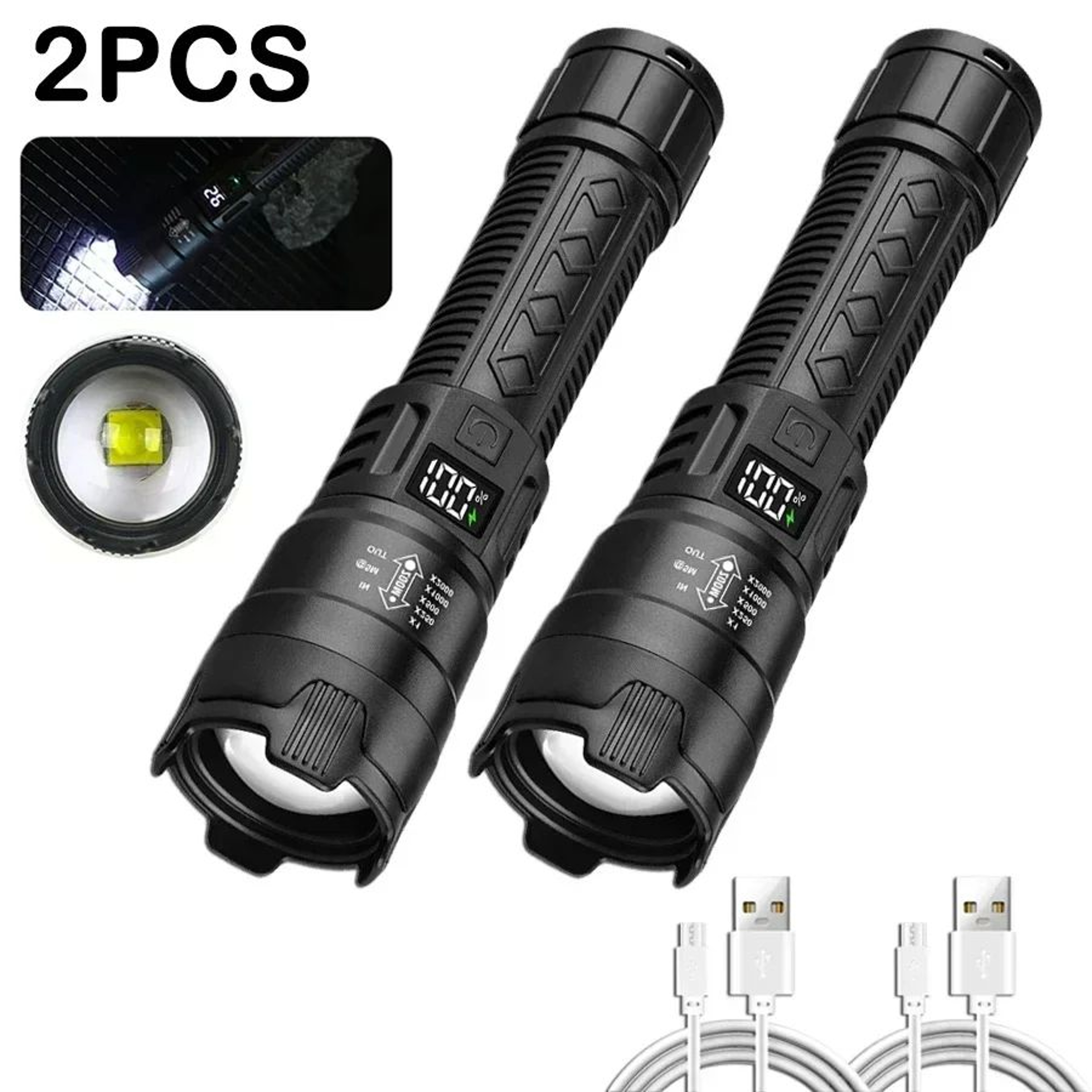 PowerBeam Tactical LED Flashlight With Digital Display  USB Recharge 10