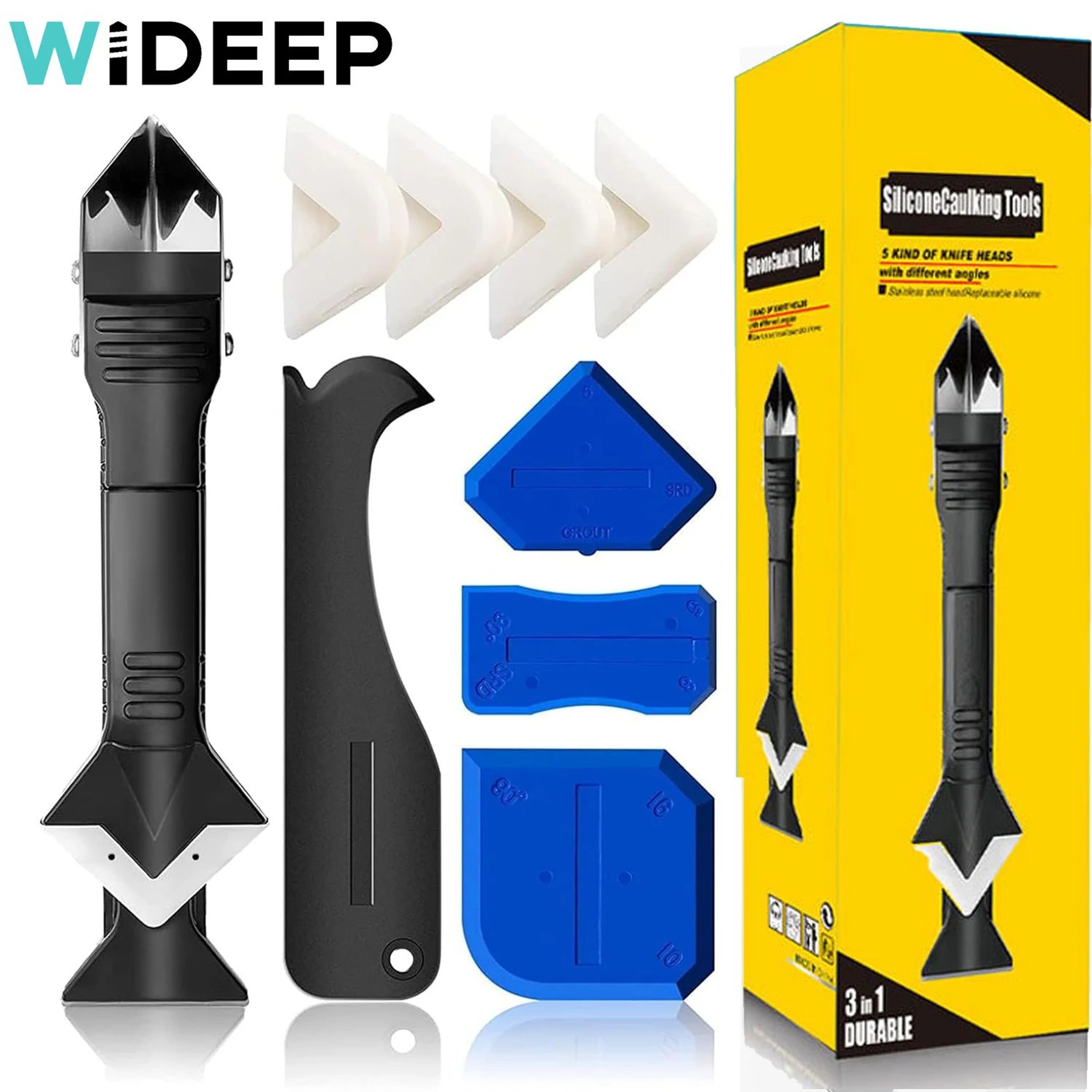 SealPro 3in1 Silicone Remover  Caulk Finisher Tool Set  9Piece Grout Smoothing Kit 0