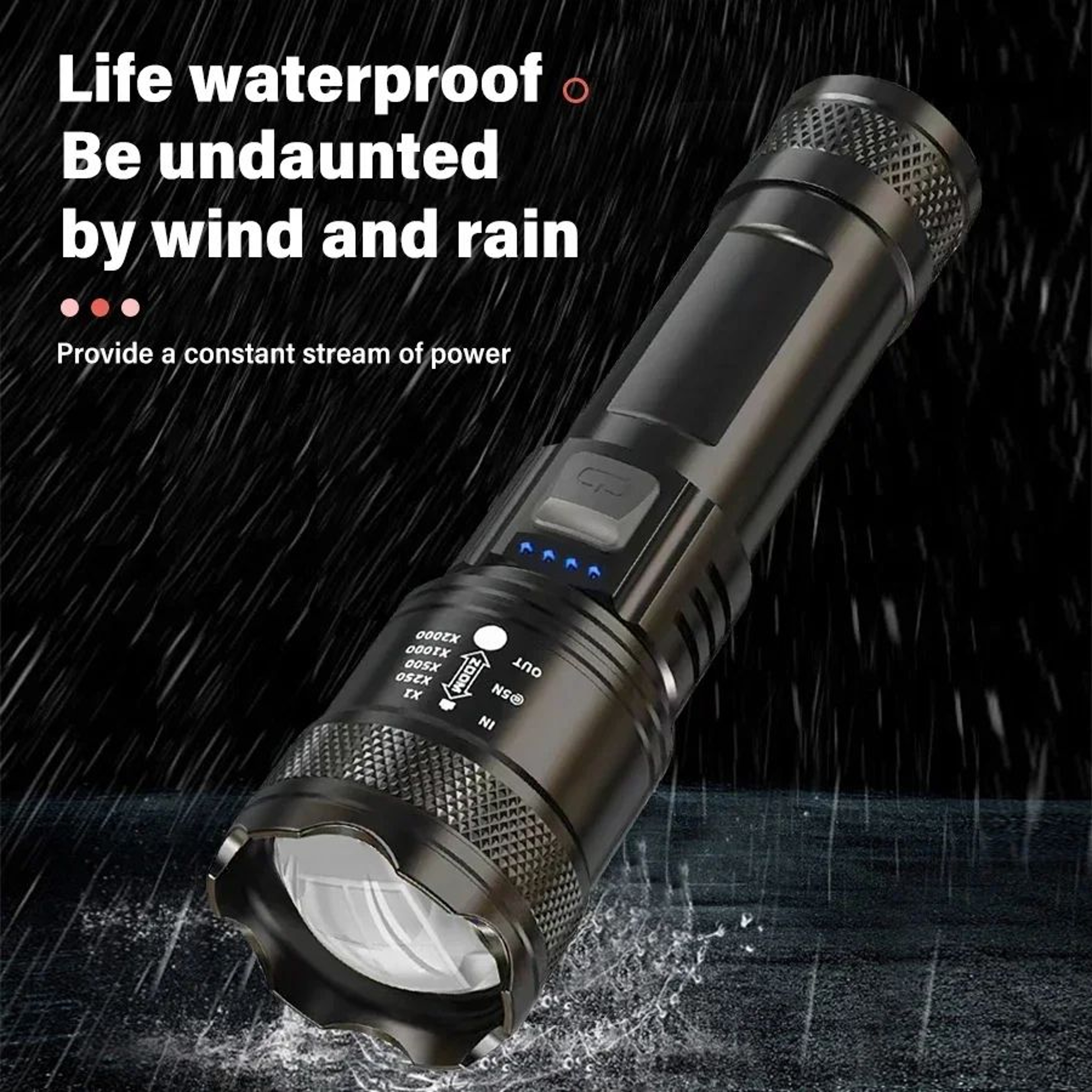PowerBeam 2000LM Tactical Flashlight  Rechargeable LED Flashlight With Zoom  Display 2
