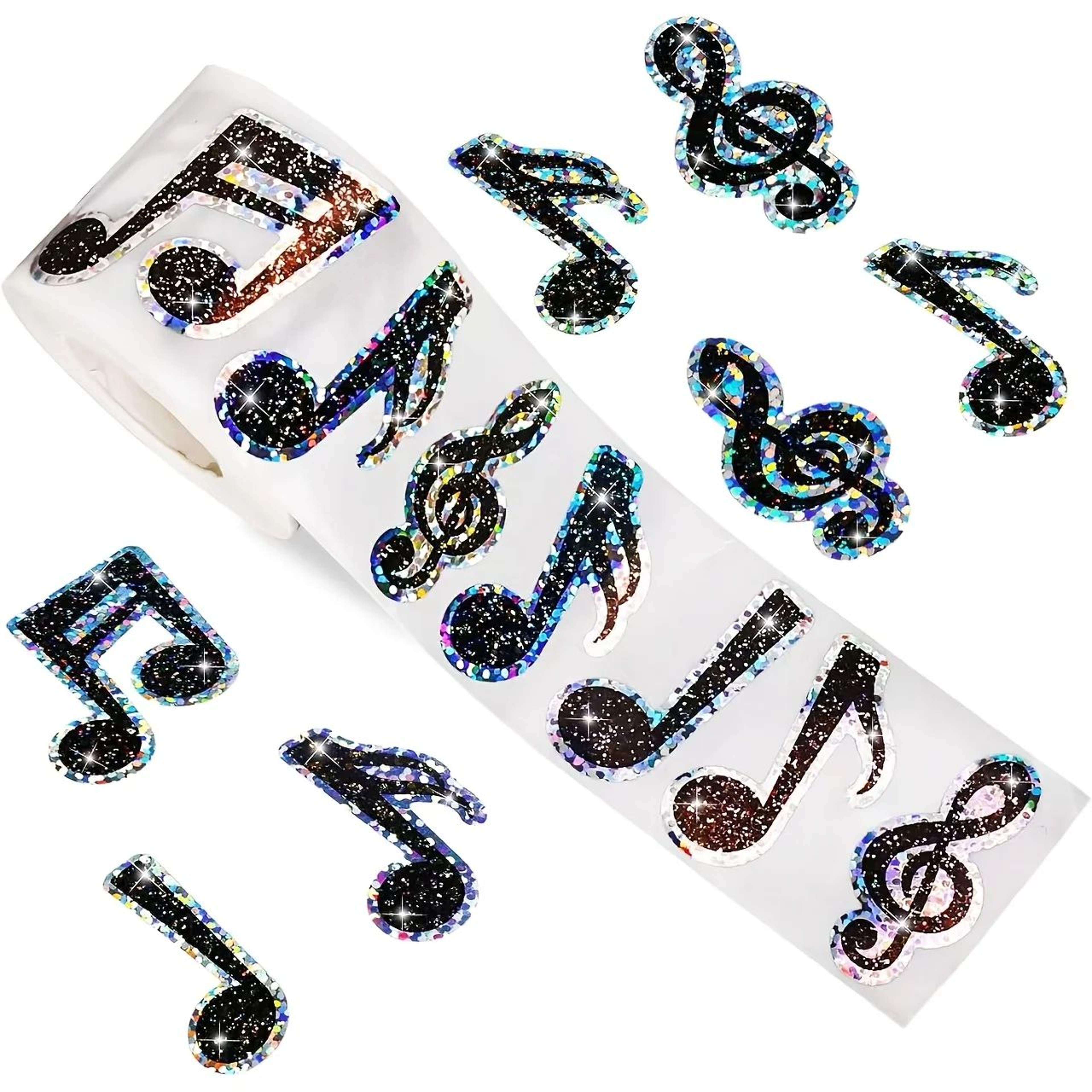 Laser Musical Note Reward Stickers Roll  500 Shiny Black Decals For Crafts  Scrapbooking 0