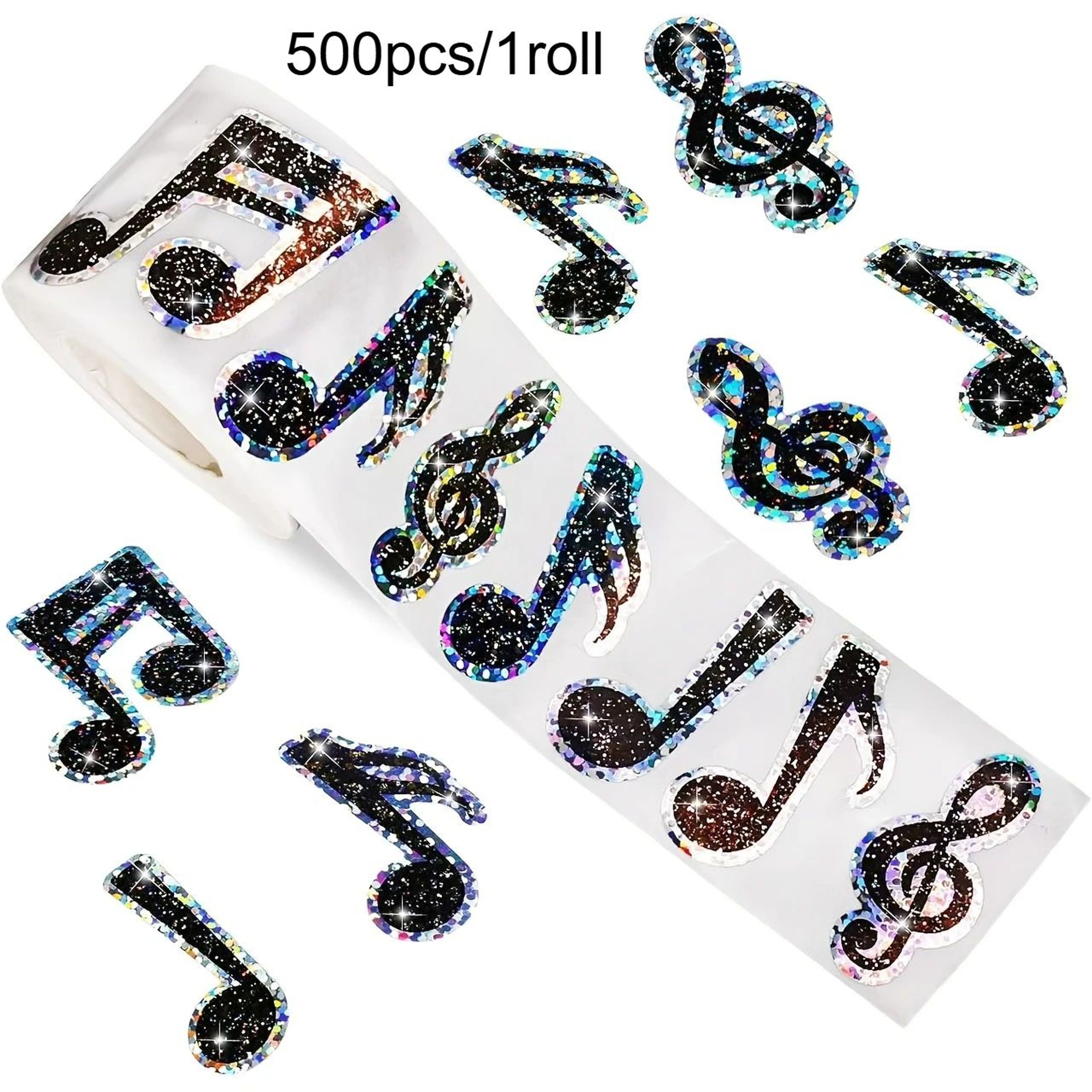 Laser Musical Note Reward Stickers Roll  500 Shiny Black Decals For Crafts  Scrapbooking 5