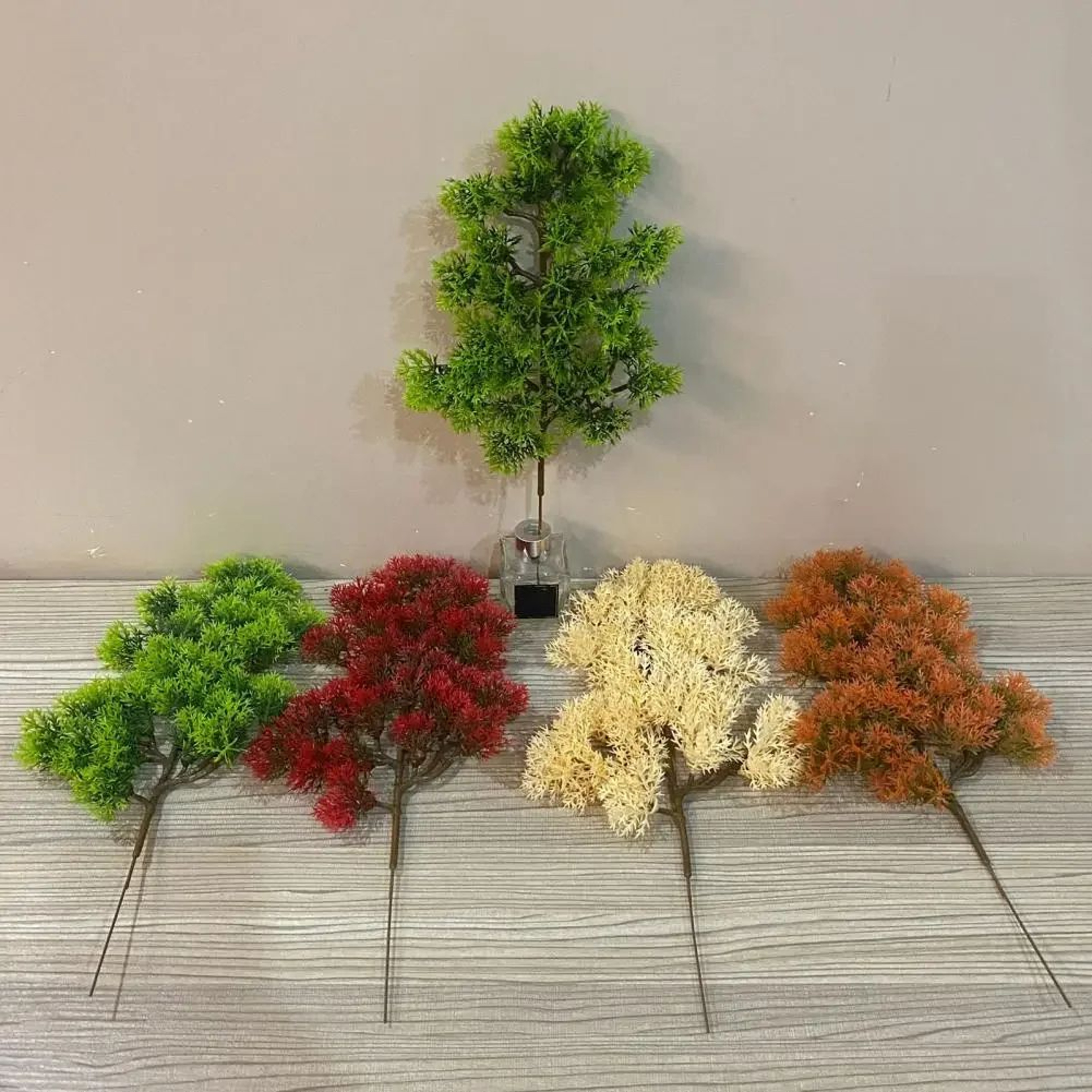 Artificial Pine Branches Decor Set  5Piece Faux Pine Needle Bonsai For Home  Office 0