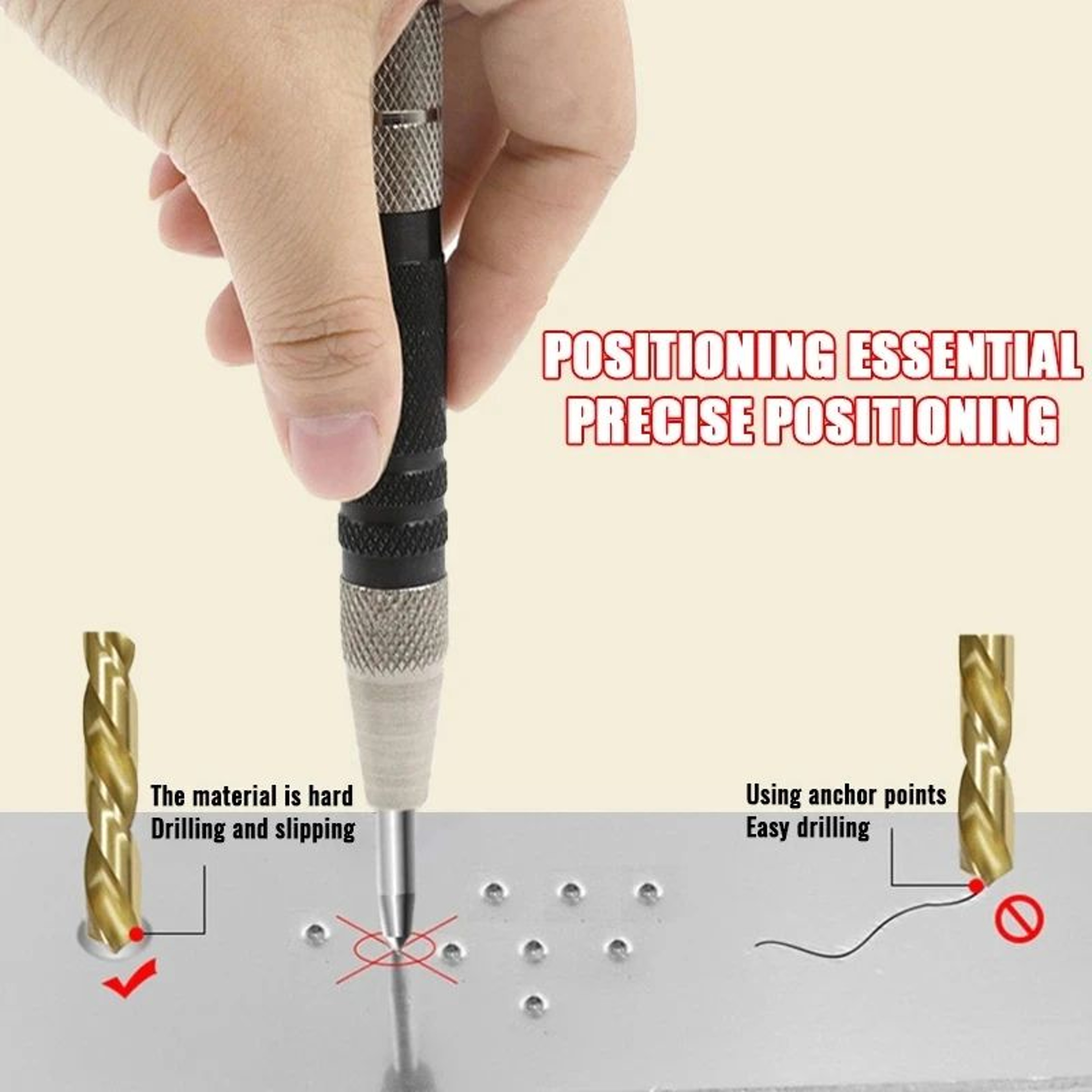 Precision HSS Automatic Center Punch Tool  HeavyDuty SpringLoaded Marking Punch For Metal Wood  Gla 4