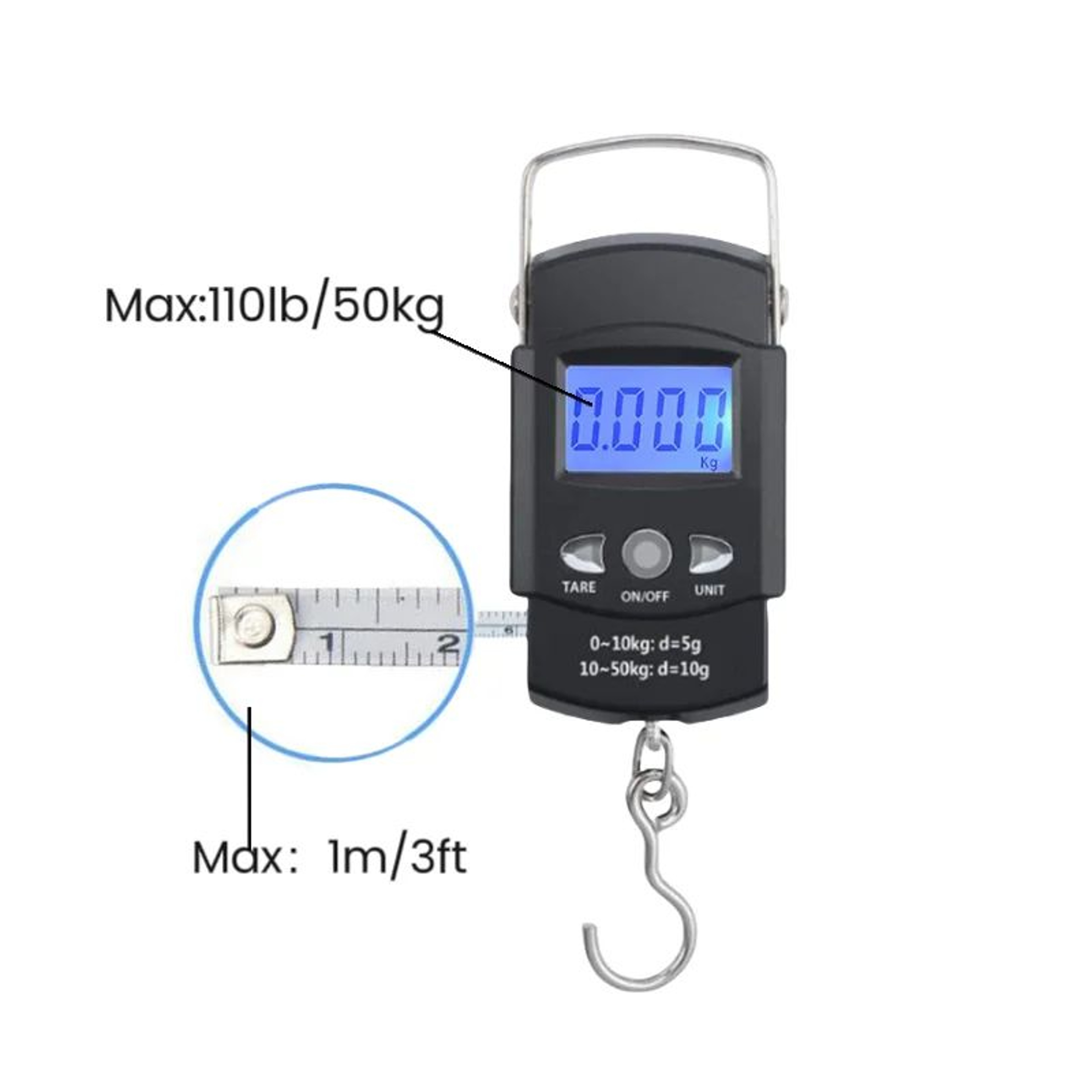 110lb Digital Fishing Hanging Scale With Backlit LCD And Measuring Tape  Portable Electronic Fish W 3