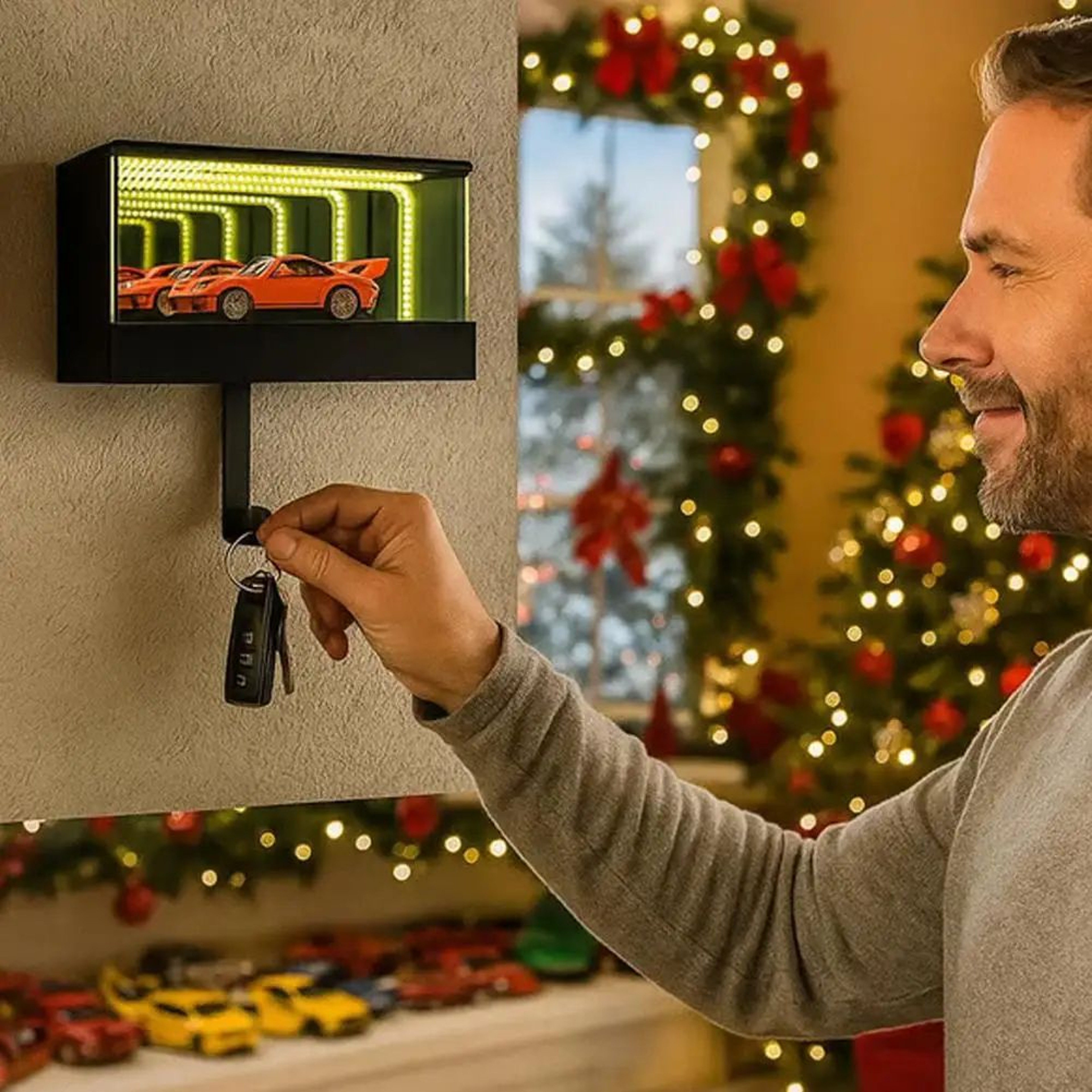 Infinity Glow Illuminated Key Holder  Modern Garage Key Hook With Infinity Mirror Effect 1