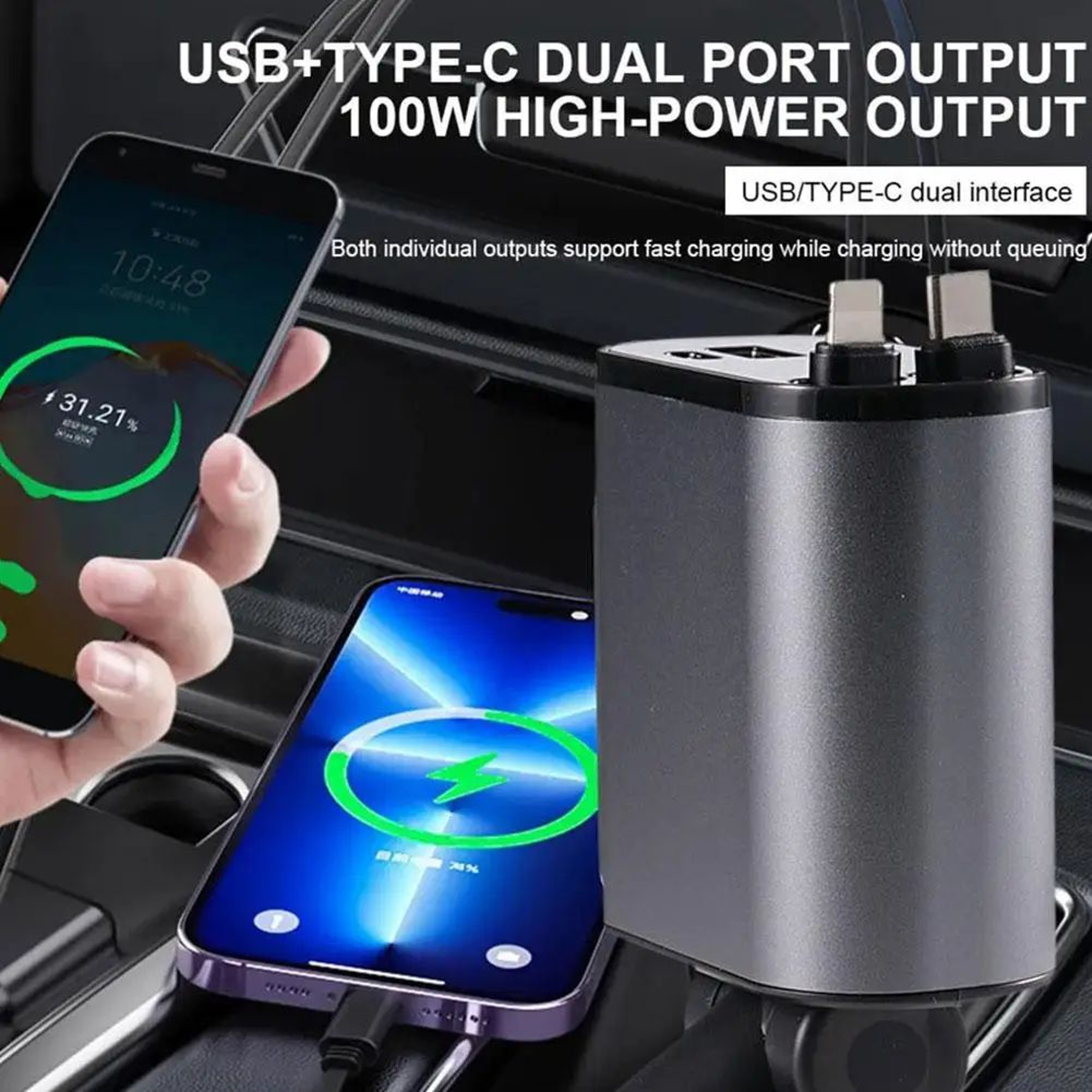 PowerRoll 100W Car Charger  4in1 Retractable Car Charger With USBC Fast Charging 0