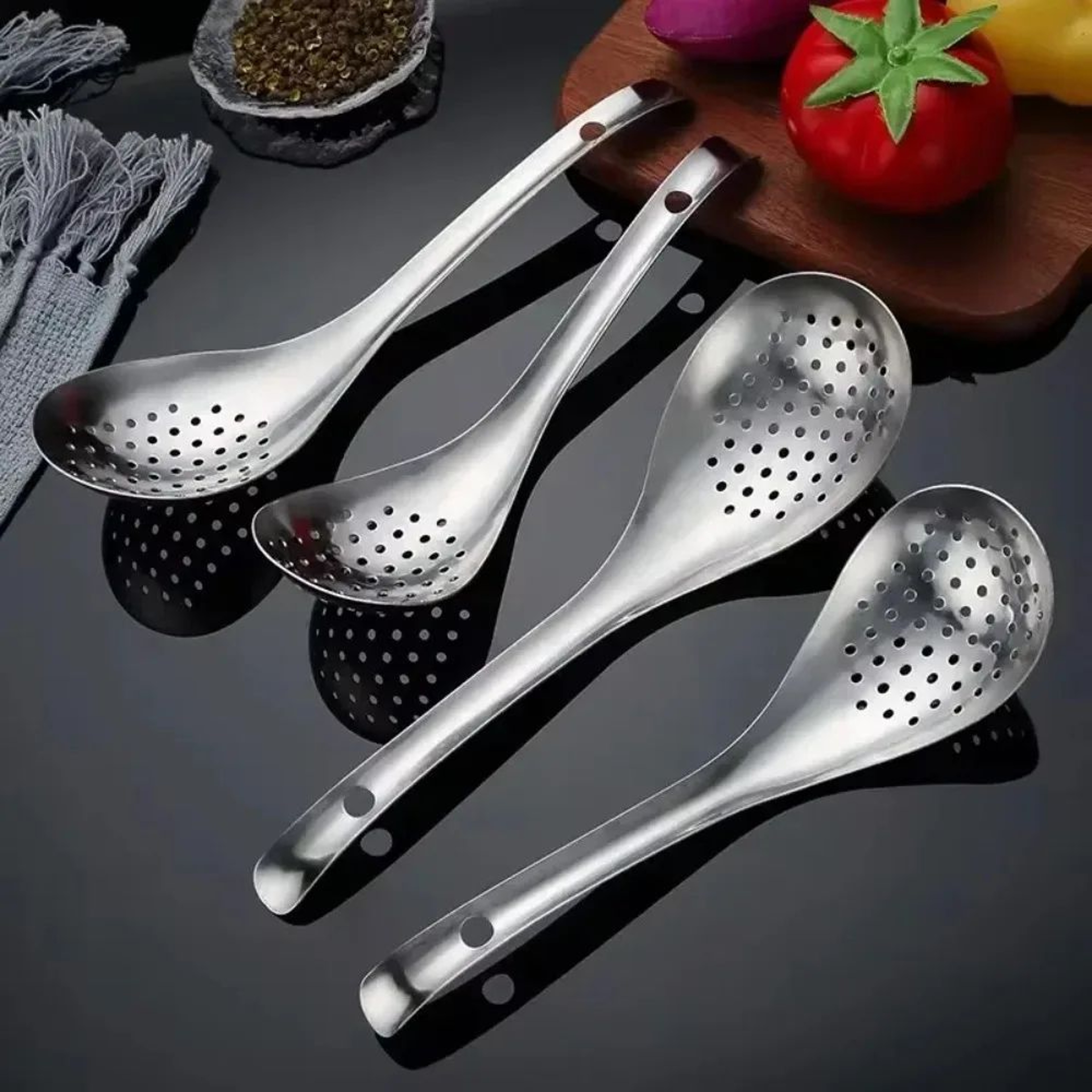 QuickDrain Stainless Steel Colander Spoon  MultiUse Skimmer  Food Strainer For Cooking 1
