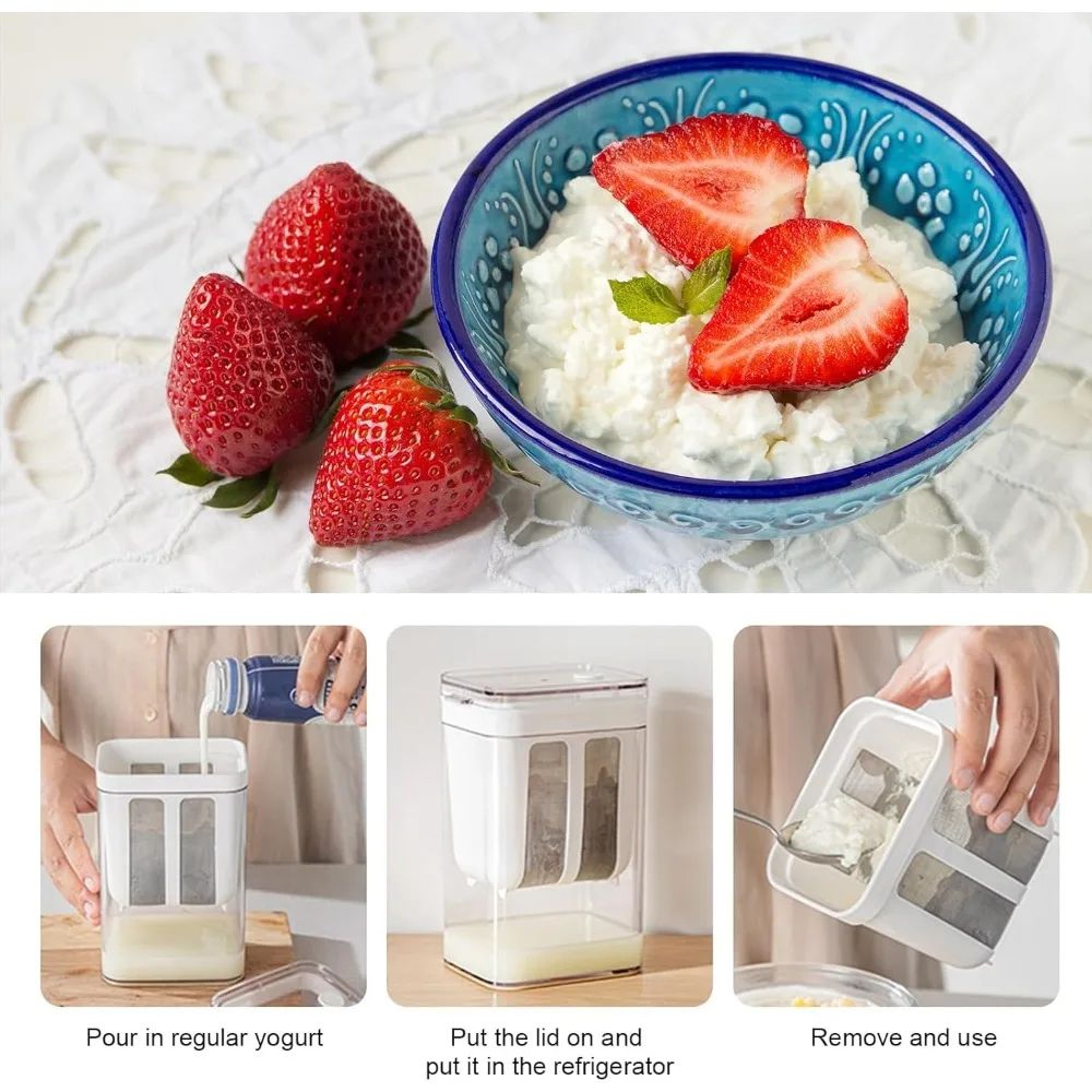 PureThick 1100ml Yogurt Maker  Filter  BPAFree Greek Yogurt Strainer With Mesh Basket 3