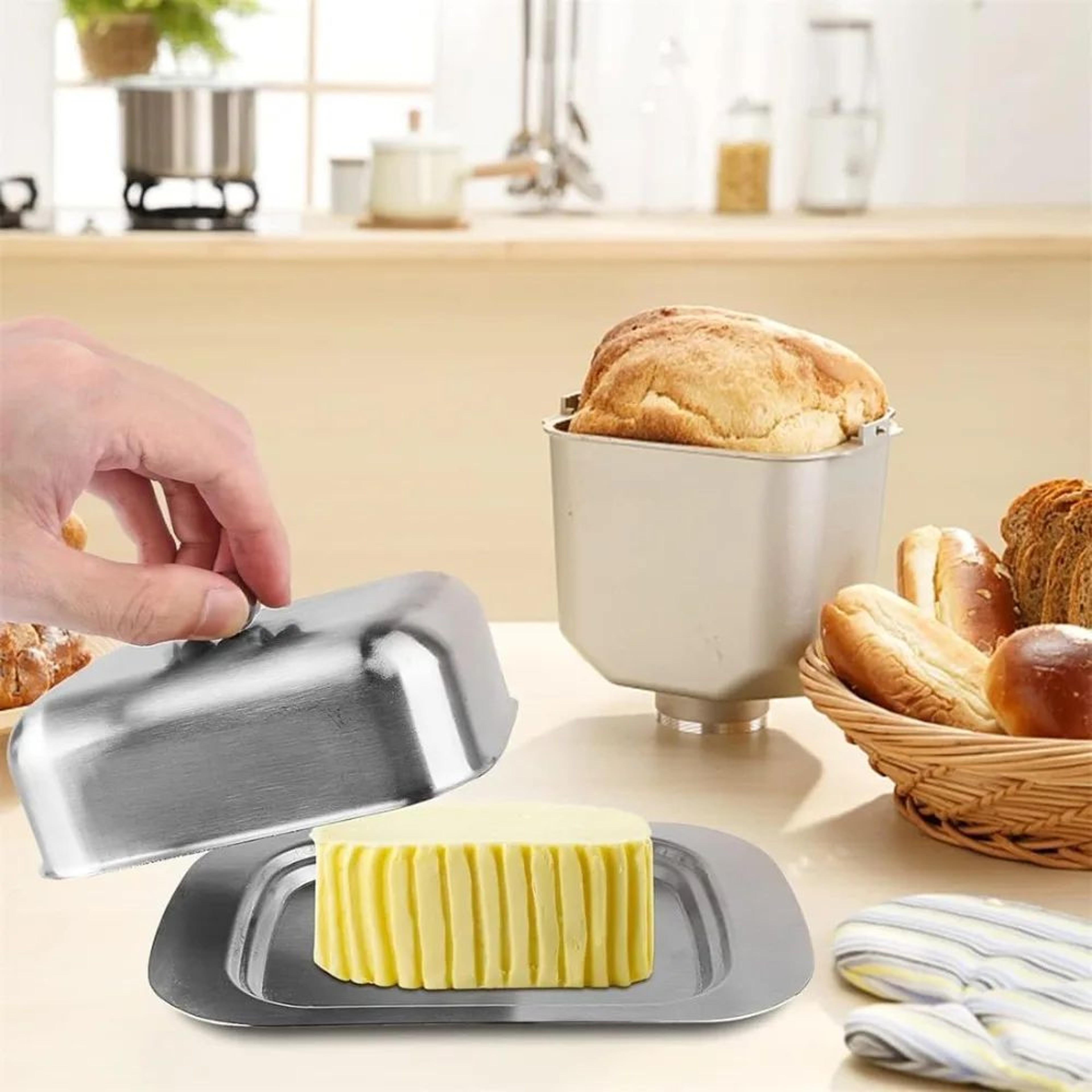 Premium Stainless Steel Butter Dish Storage Container  7Inch Covered Butter Keeper With EasyGrip Li 2