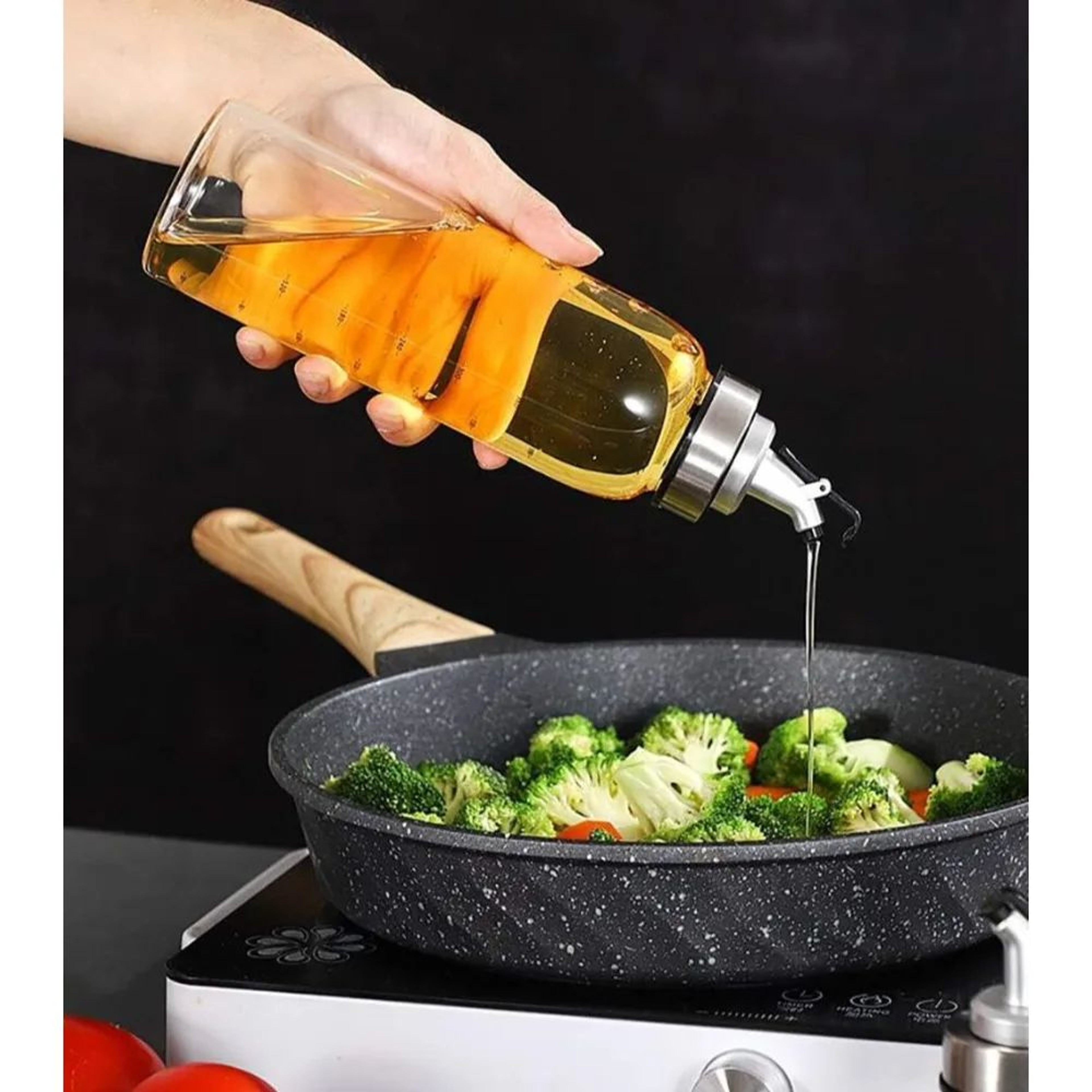 10oz Glass Olive Oil Dispenser Bottle With DripProof Spout And Measuring Scale 2