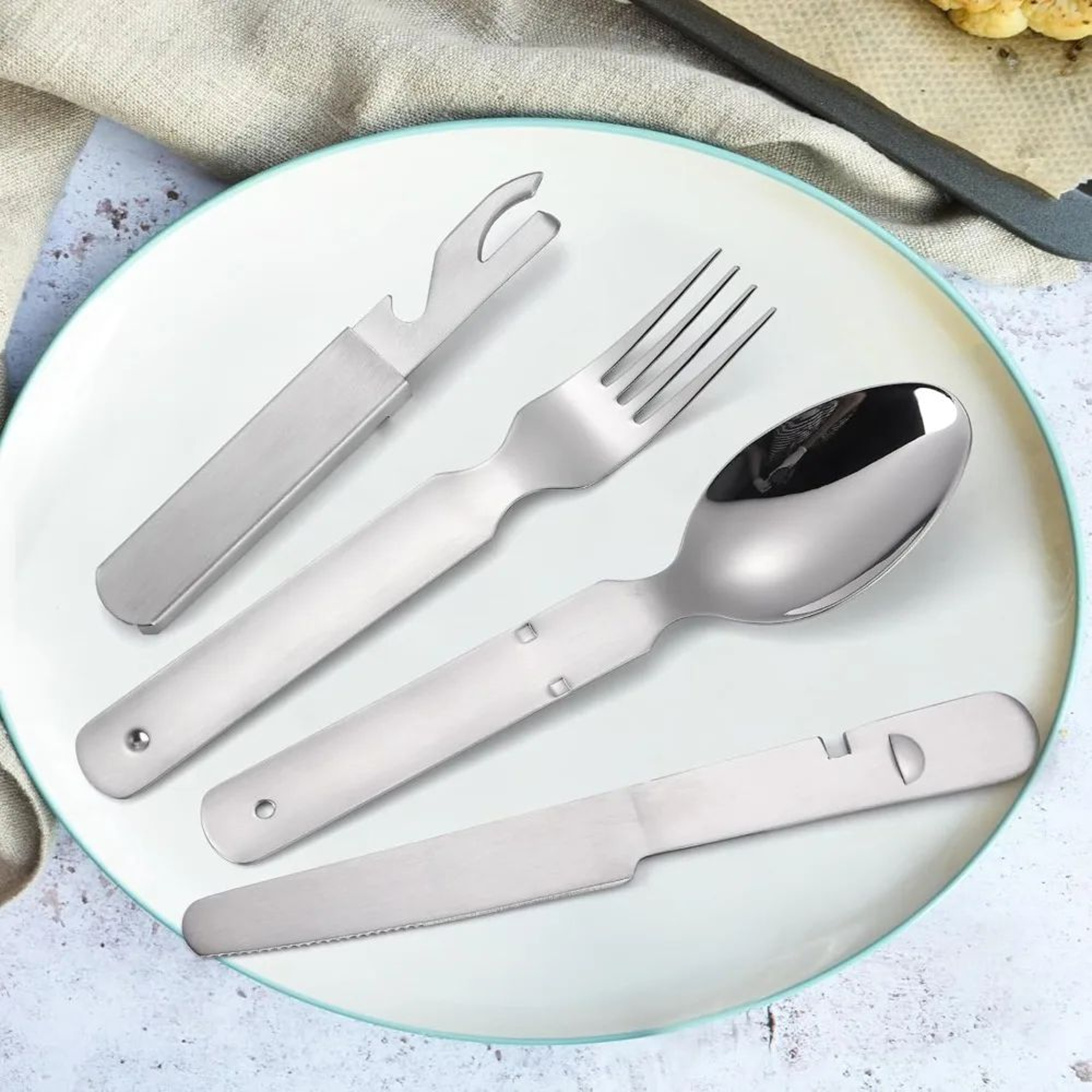 4Piece Stainless Steel Camping Cutlery Set  Travel Knife Fork Spoon  Bottle Opener 5