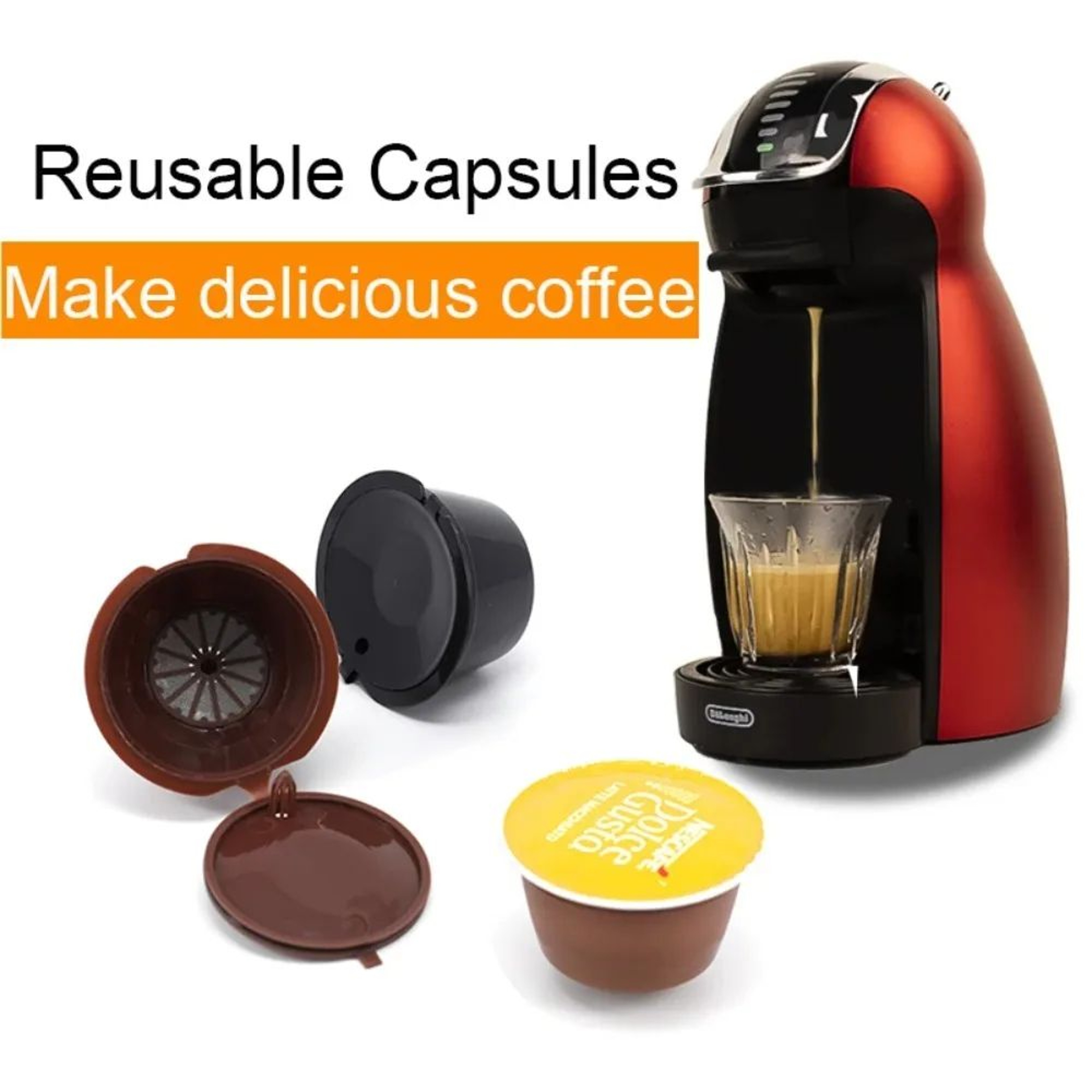 10Pack Reusable Dolce Gusto Capsules  Refillable Coffee Pods With Spoon  Cleaning Brush 1