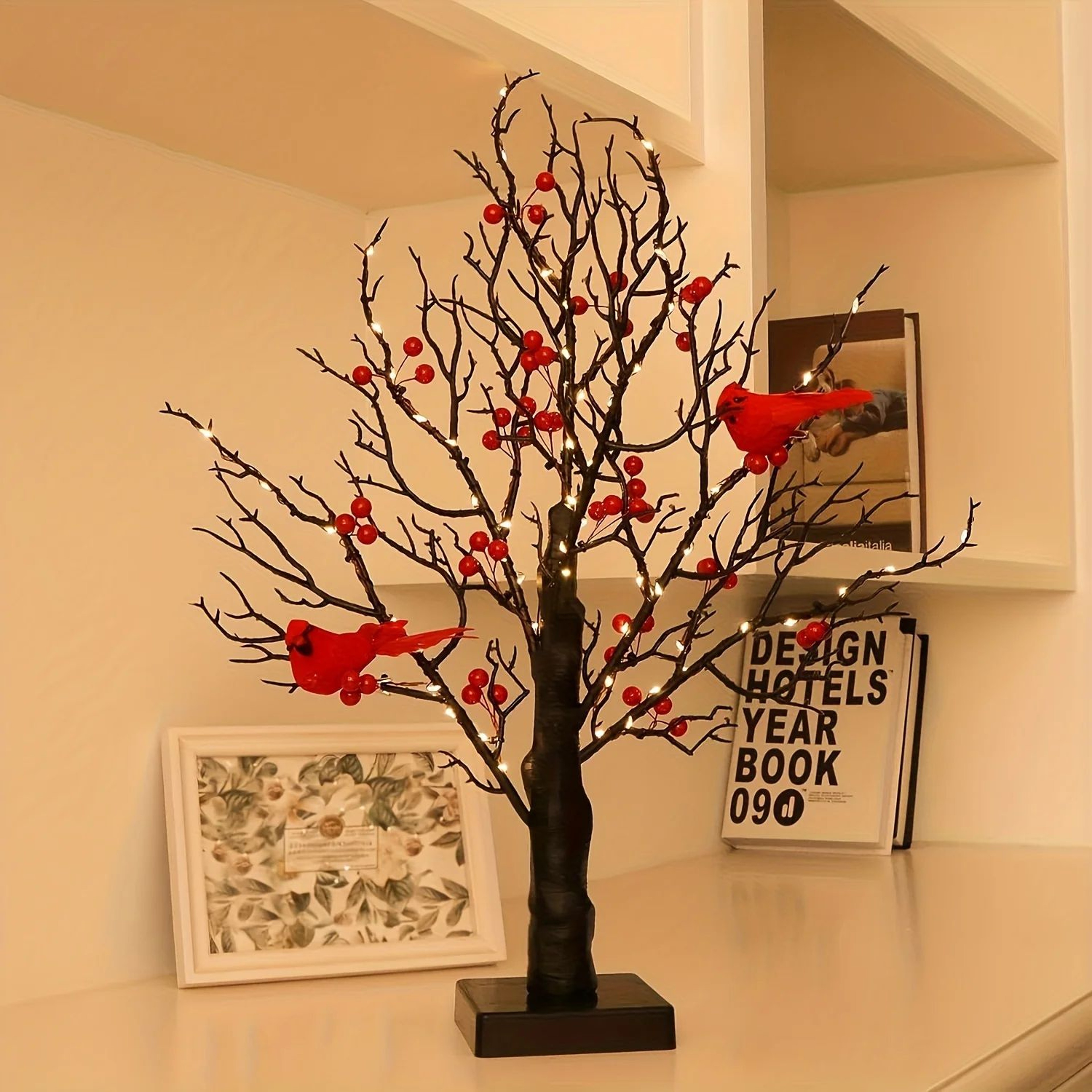21Inch LED Bonsai Tree With Red Birds  Lighted Artificial Birch Decor For Christmas  Home 1