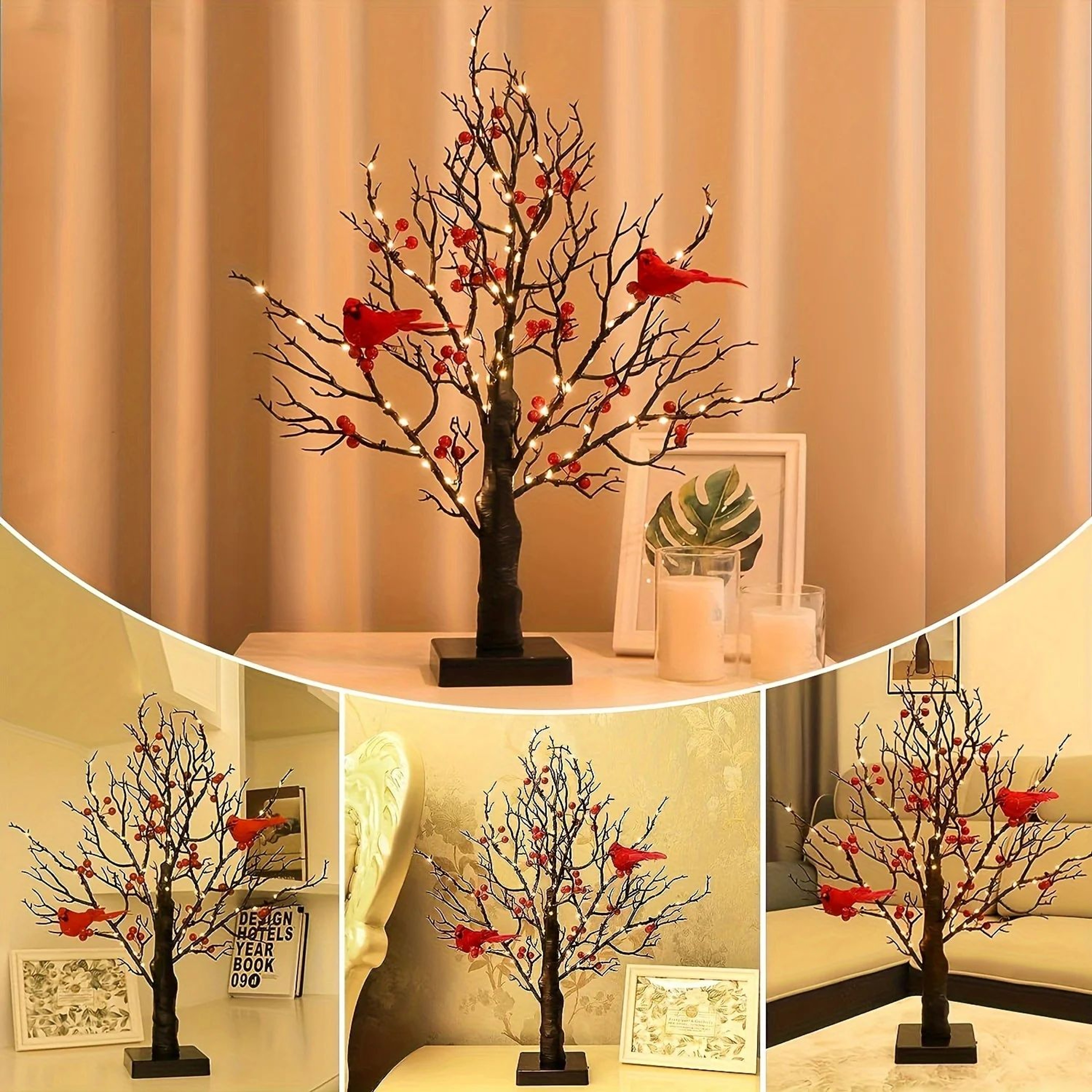 21Inch LED Bonsai Tree With Red Birds  Lighted Artificial Birch Decor For Christmas  Home 3