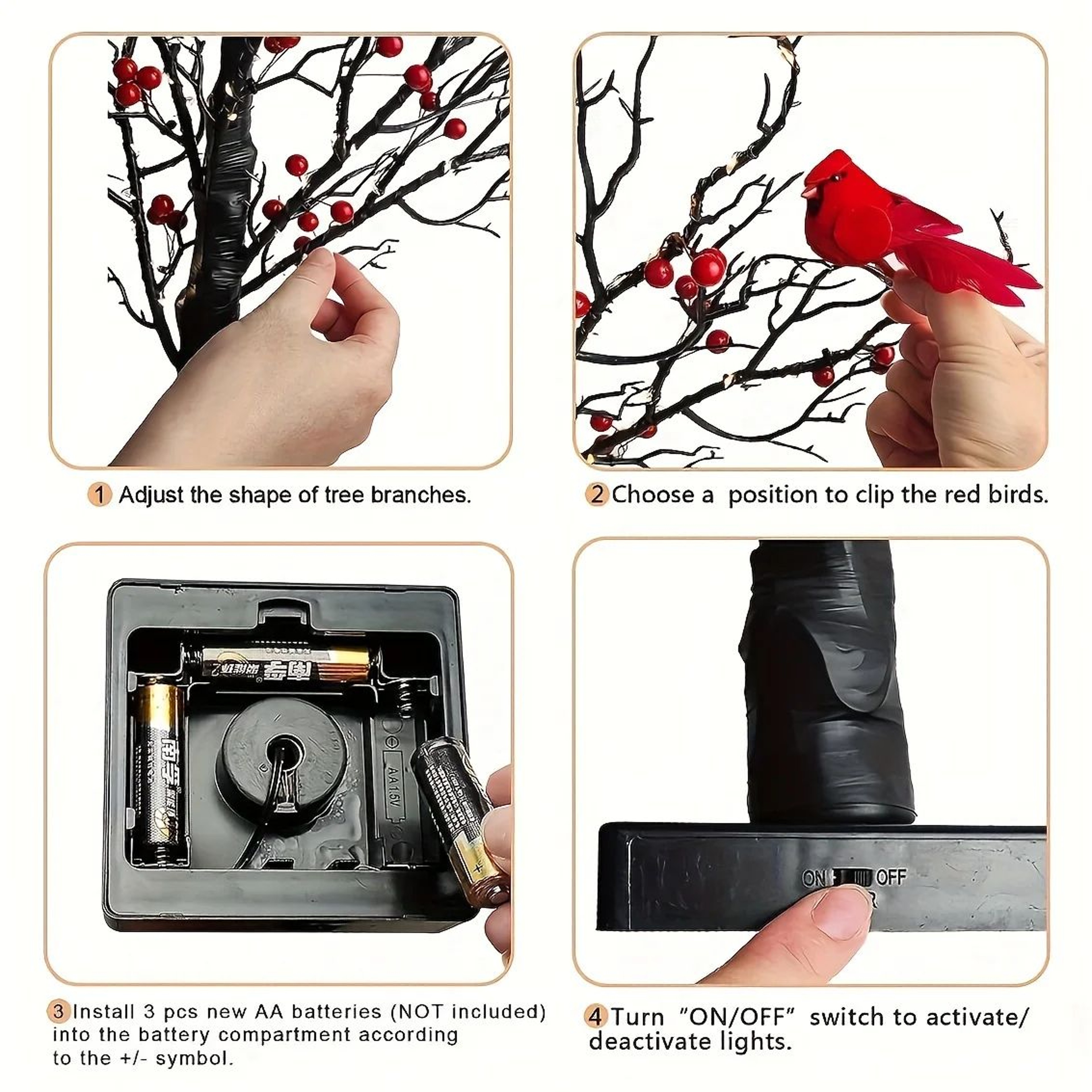 21Inch LED Bonsai Tree With Red Birds  Lighted Artificial Birch Decor For Christmas  Home 4