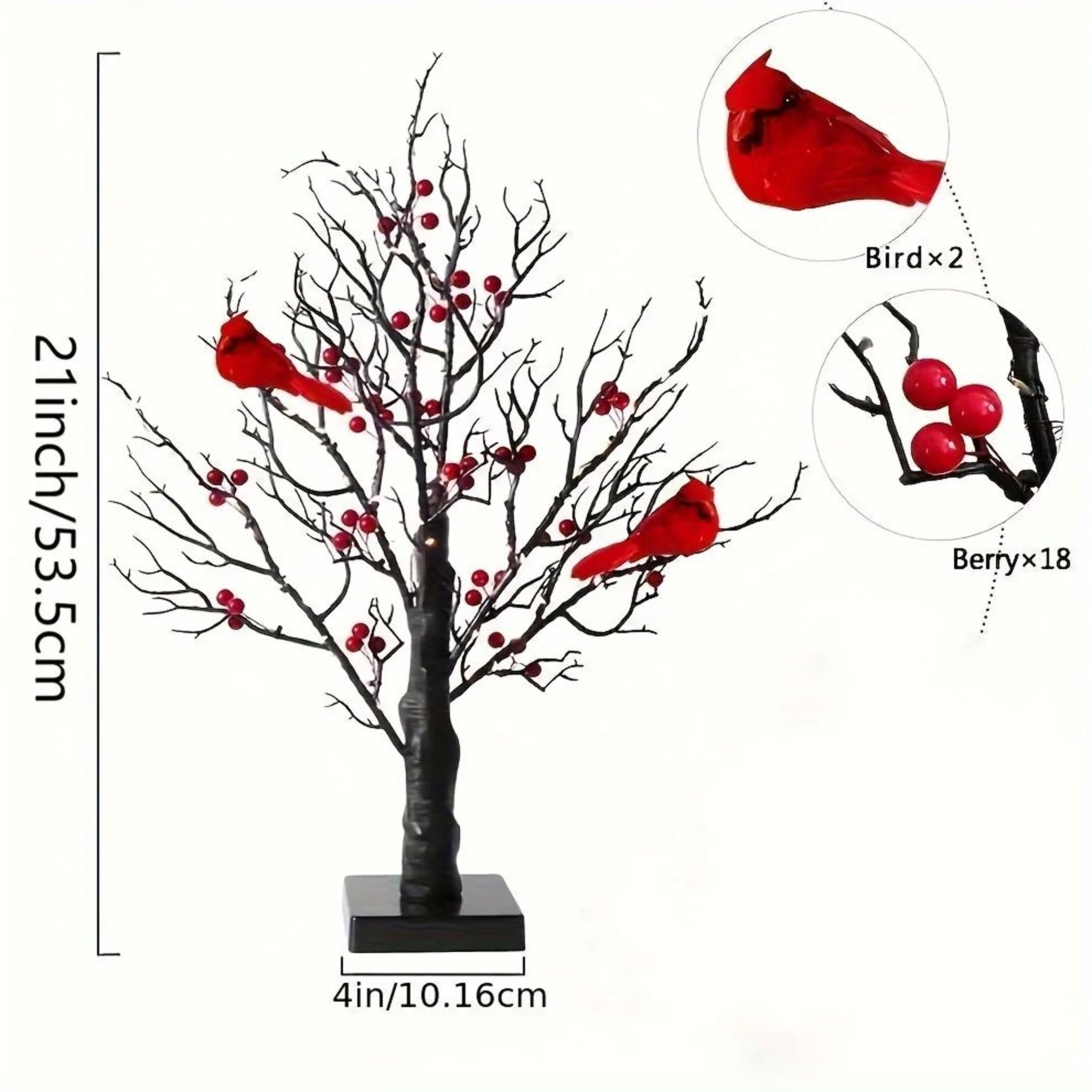 21Inch LED Bonsai Tree With Red Birds  Lighted Artificial Birch Decor For Christmas  Home 5