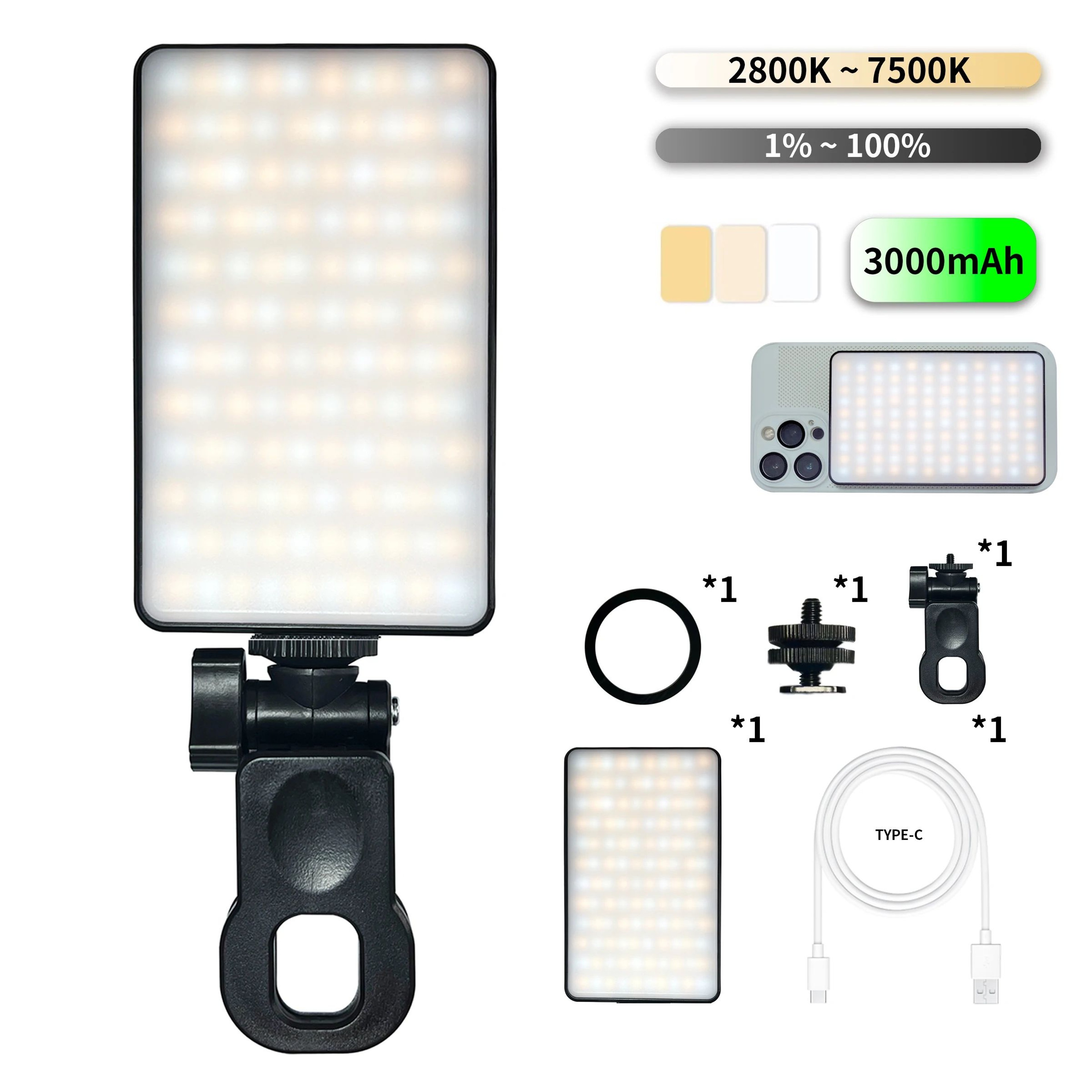 Magnetic LED Fill Light With Clip  3000mAh Rechargeable Selfie  Video Conference Light 3