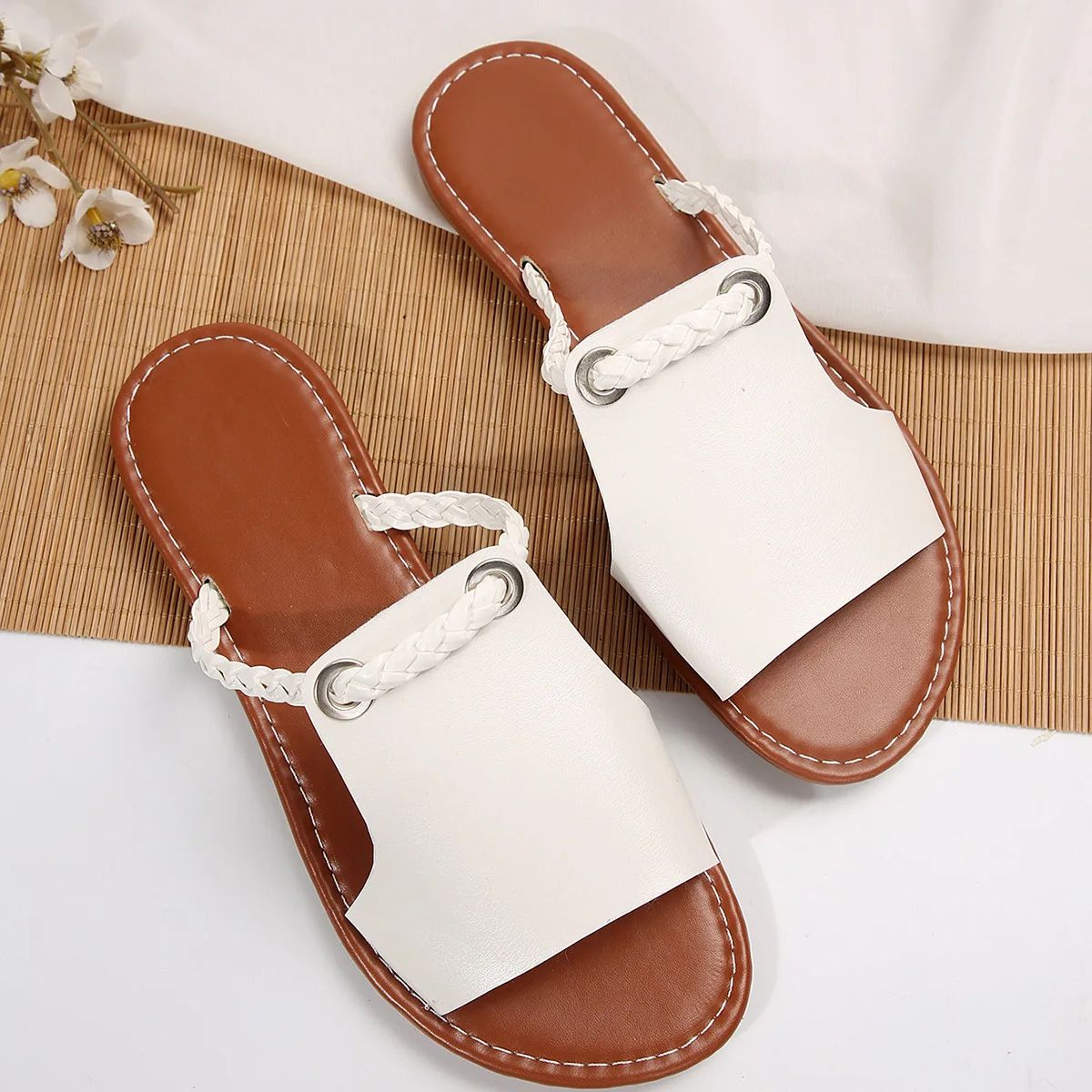 SunnyStride Summer SquareToe Cross Strap Flat Sandals  Stylish Beach  Casual Women Slides 16