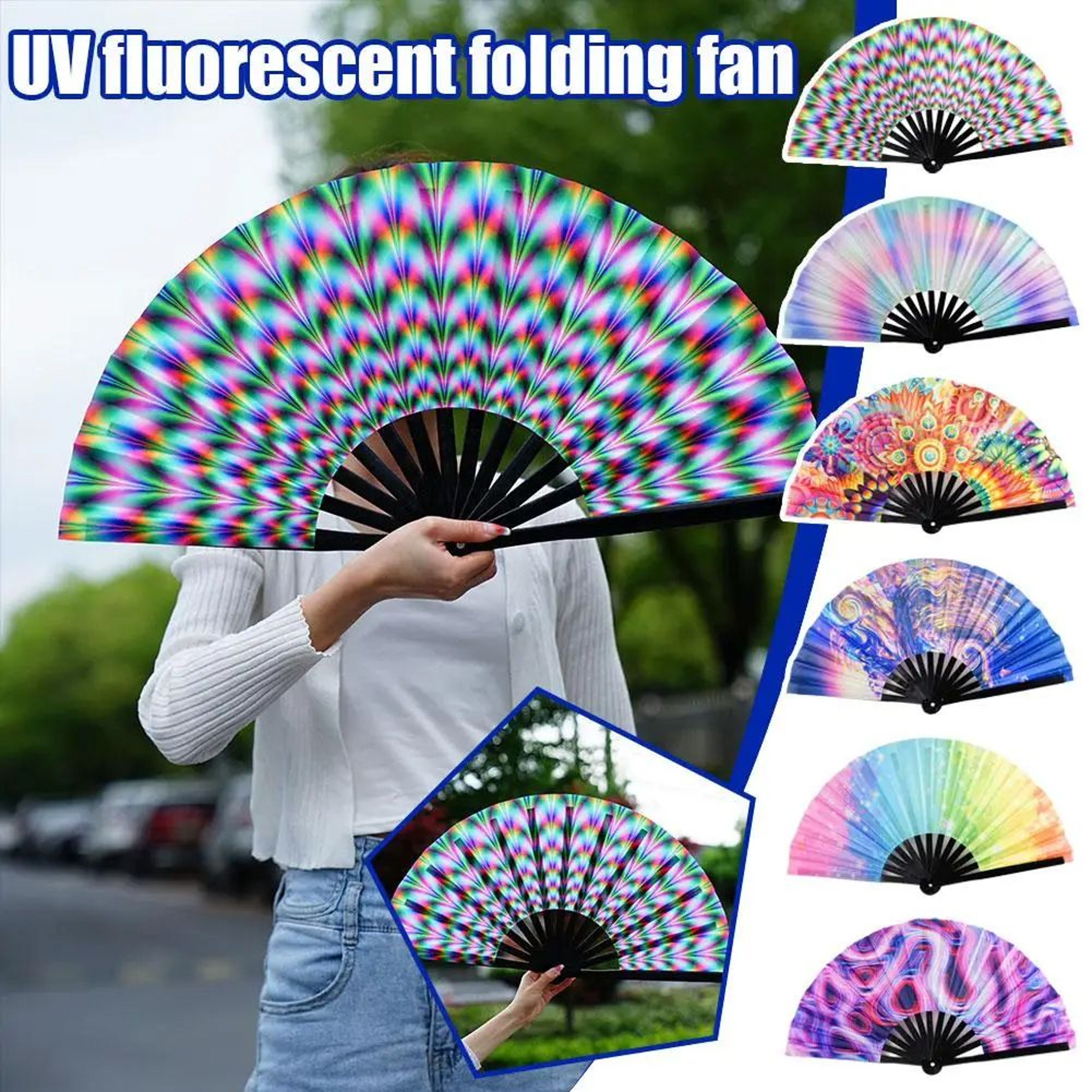 Foldable Rave Hand Fan  Colorful Rave Fan With Reflective Gradient Design For Festivals  Dance 0