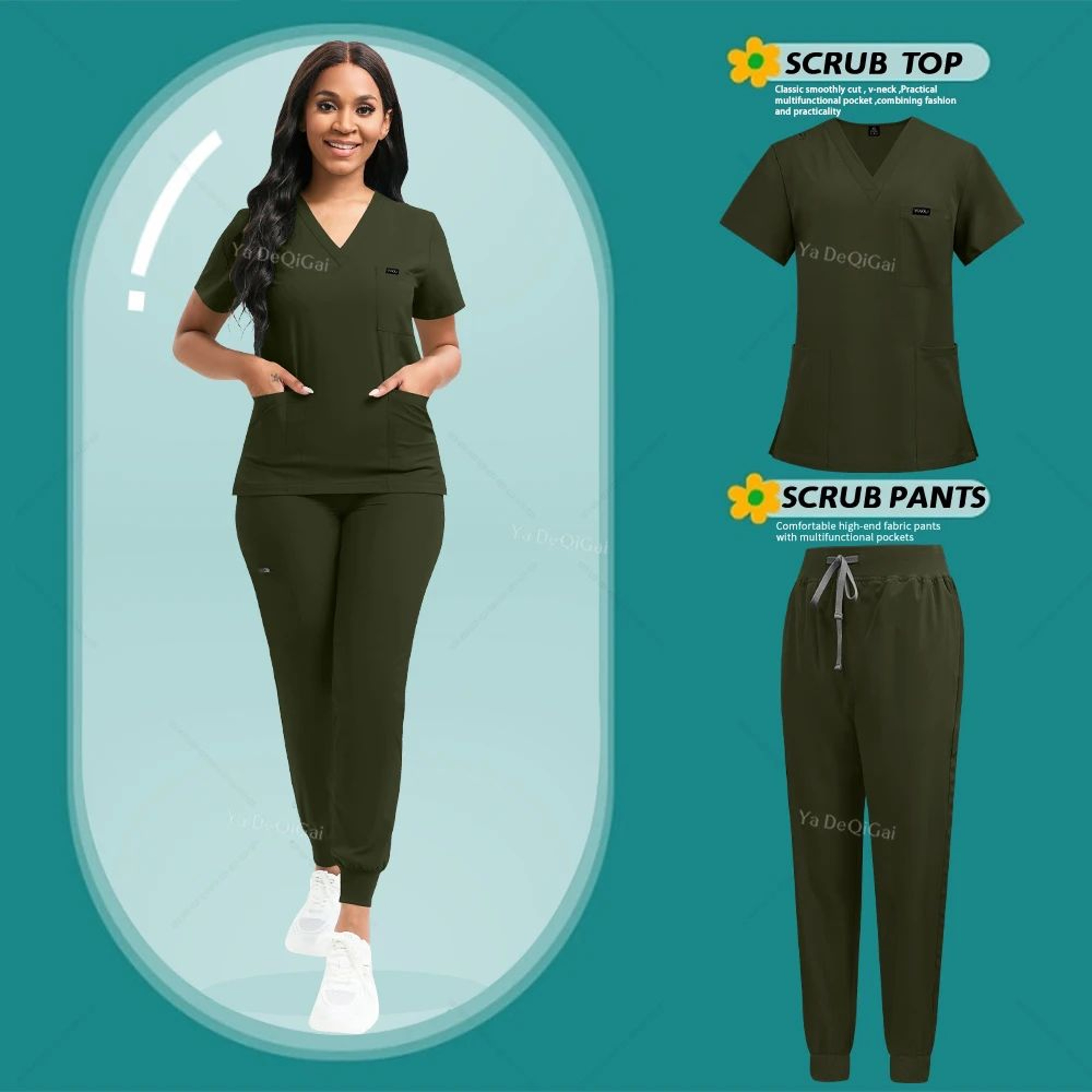 Women Stretch Medical Scrubs Set Nursing Uniform With Jogger Pants 4