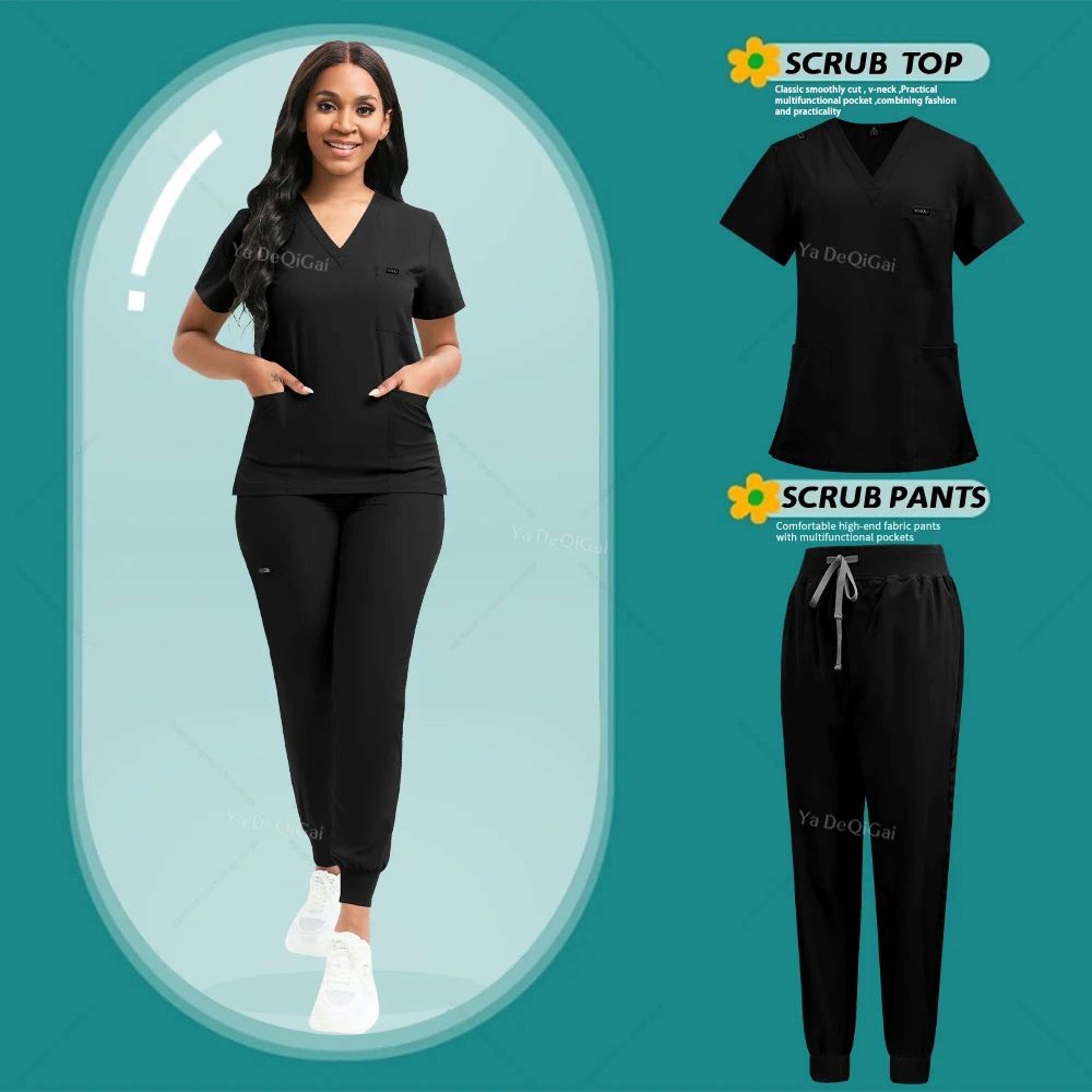Women Stretch Medical Scrubs Set Nursing Uniform With Jogger Pants 5