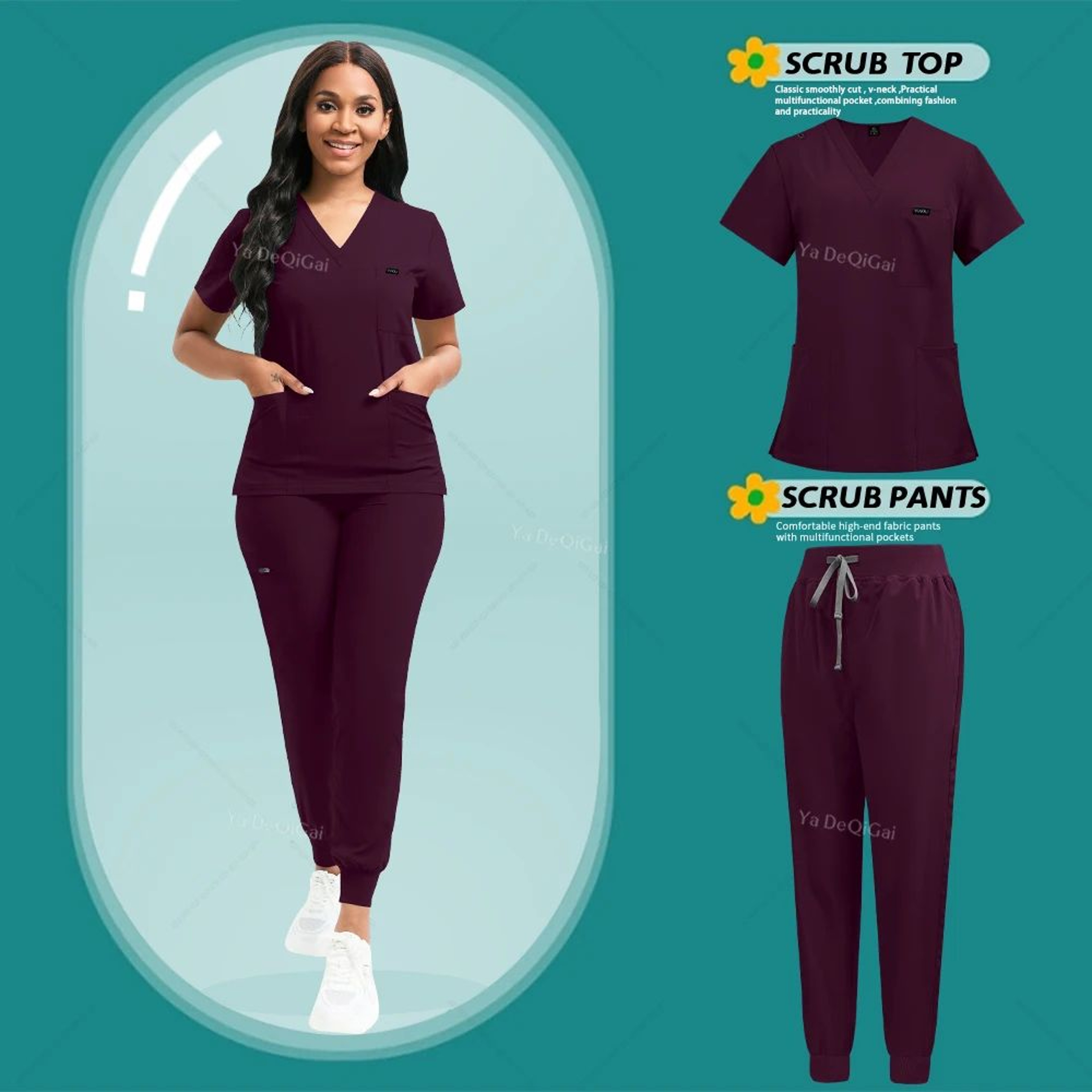 Women Stretch Medical Scrubs Set Nursing Uniform With Jogger Pants 7
